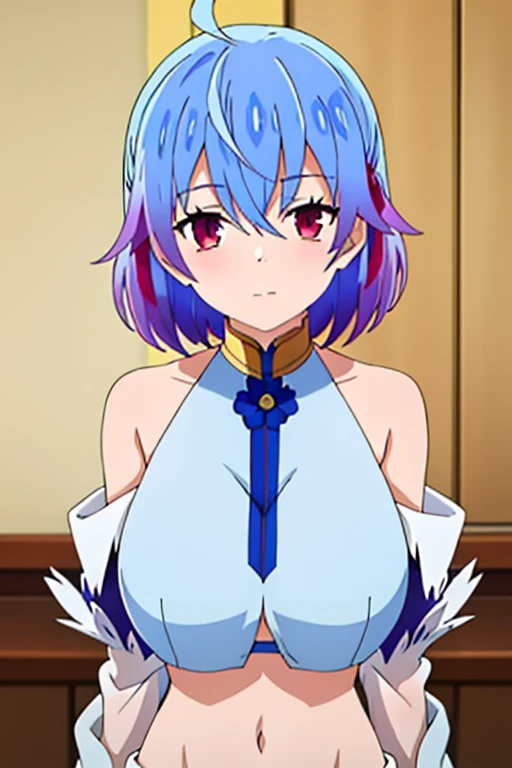 ((masterpiece, best quality)), high resolution,ultra detailed,8k,16k,detailed background, perfect lighting,detailed beautiful eyes, 1girl,nsfw,embarrassed,blush,steam,sweat,in heat,look at viewer,face focus,(front view:1.2),upper_body,provocative eyes,happy smile,arms up,fisheye lens,(pov:1.4),1boy,(grab breast,hetero:1.3),confused,curvy,pale skin,(anime style,colorful,medium breast,child_body),hanyuu,black horns,long hair,purple eyes,light purple hair,miko,red hakama