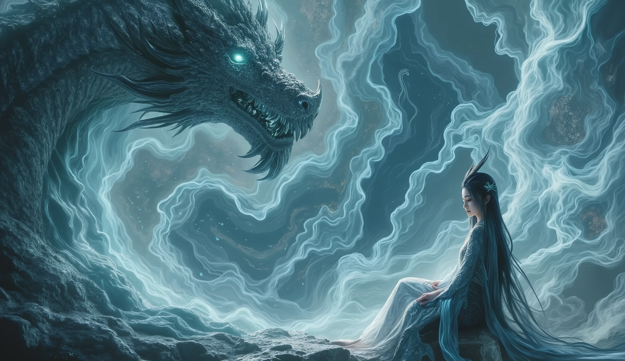 ( masterpiece, Best Quality :1.2), 1 Girl, alone,Xianxia,alone,Dragon Horn,lightmagic,Side-lying,Tempting