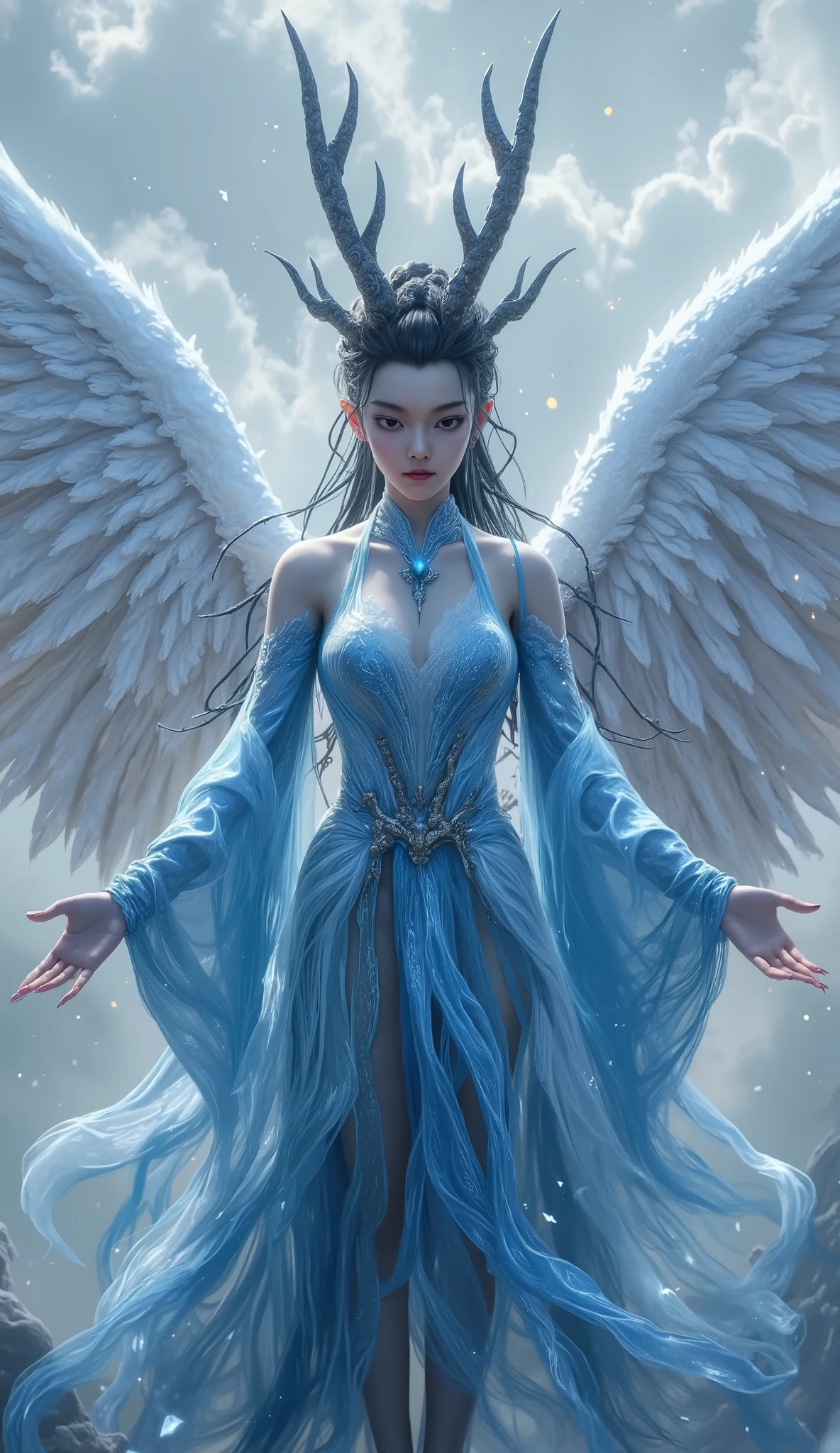 ( masterpiece, Best Quality :1.2), 1 Girl, alone,Xianxia,alone,Dragon Horn,lightmagic, standing, Battle Pose