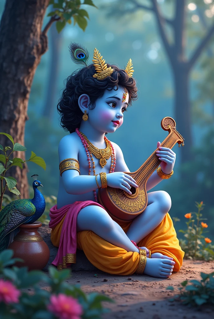 Little krishna playing harmonium