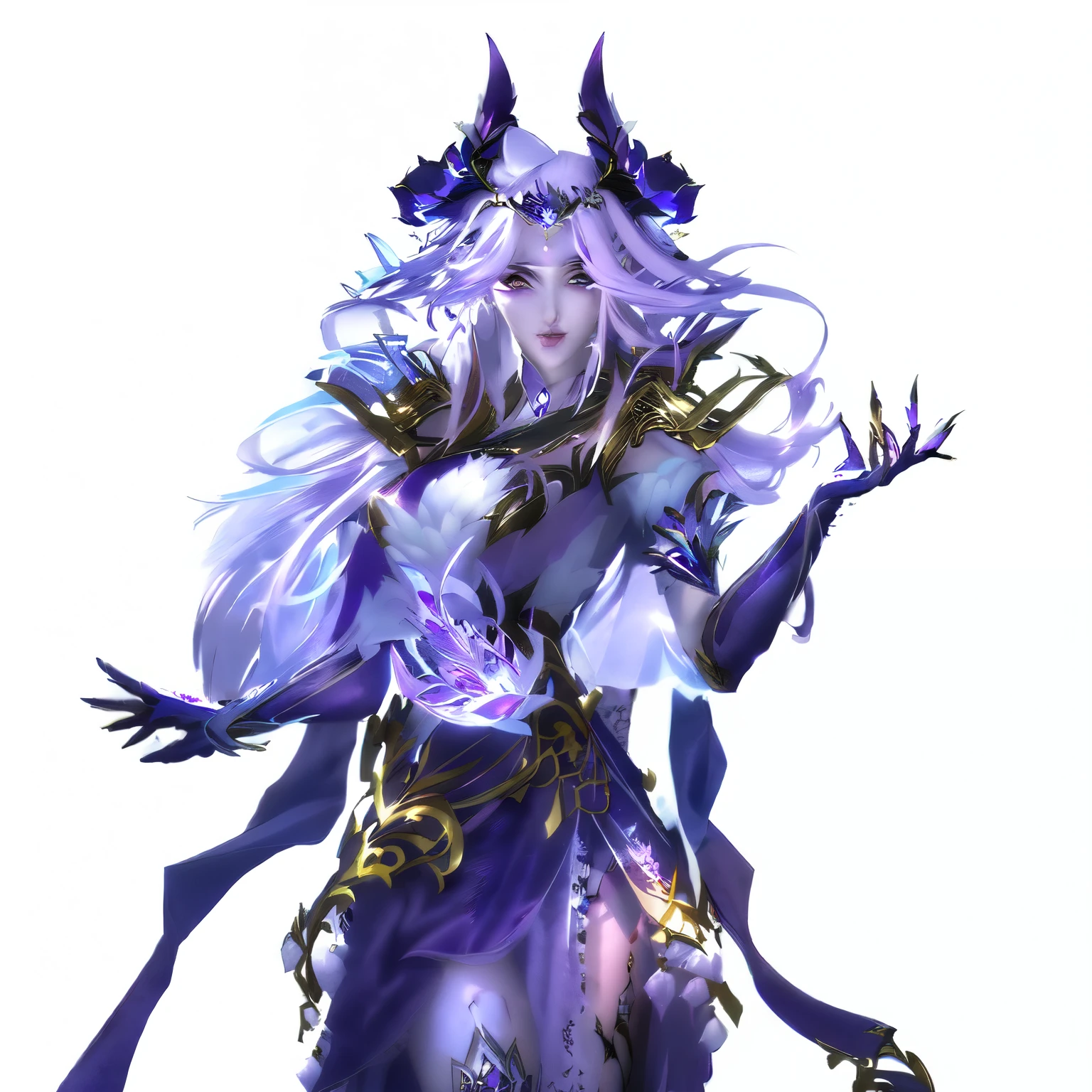 a close up of a woman with a purple dress and a purple dress, white horns queen demon, dark sorceress full view, portrait of a female demon, epic exquisite character art, white haired deity, beautiful elegant demon queen, By Yang J, beautiful succubus, shadowverse character concept, a beautiful sorceress, hyperdetailed fantasy character，Chinese style clothing