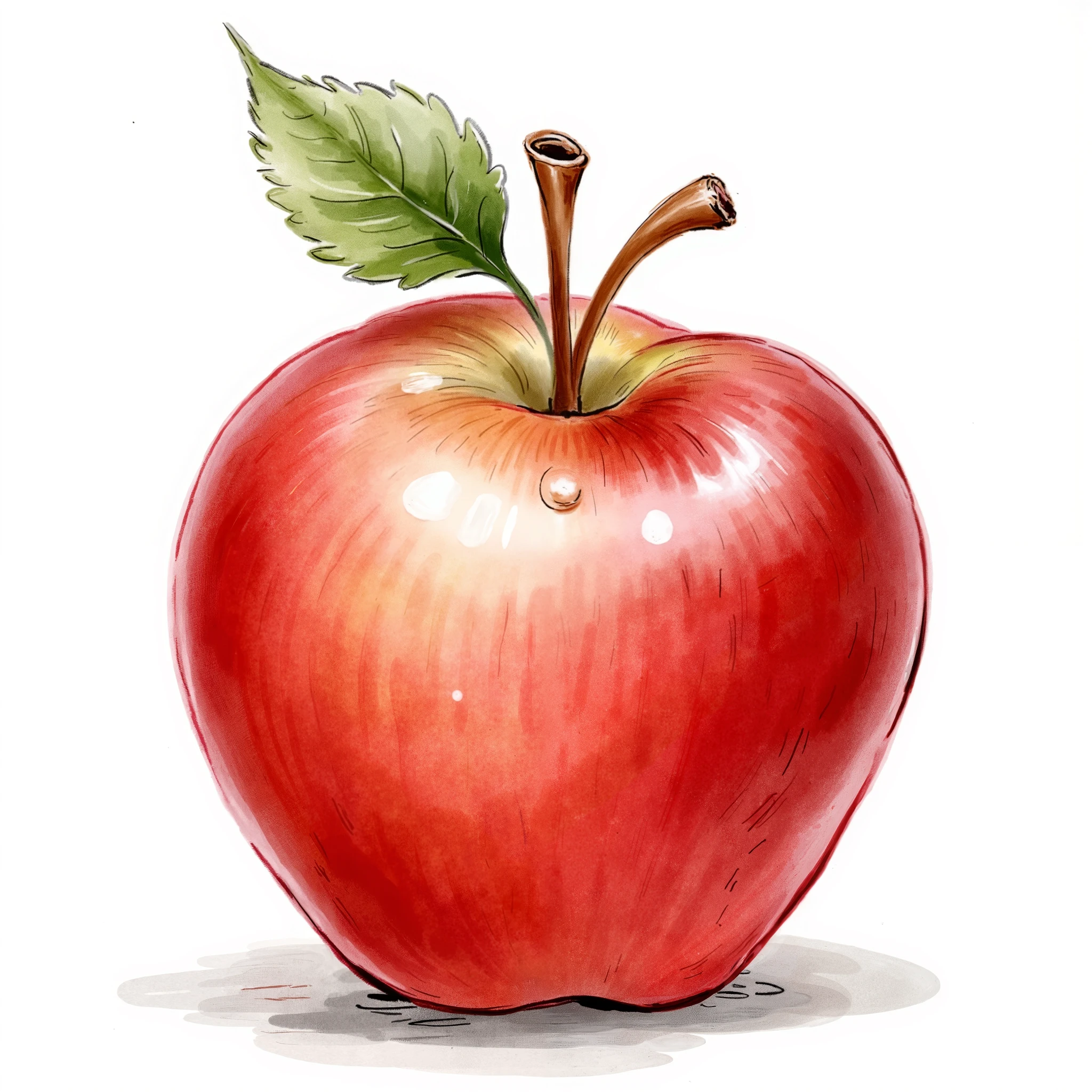 An apple with a crisp shine, water color illustration, no background