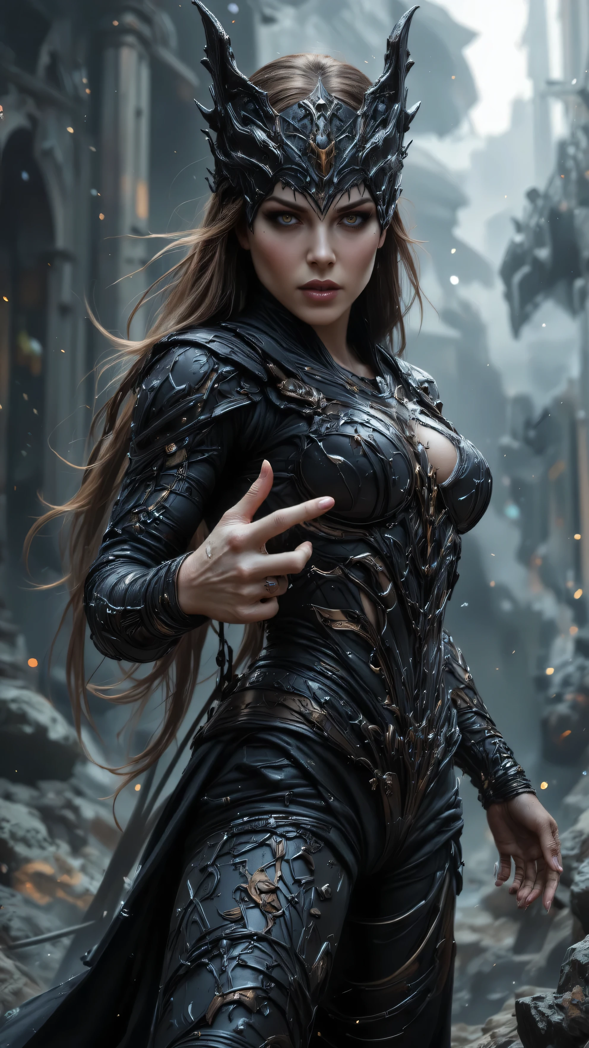 a masterpiece, supergirl and wonderwoman from dc comic fused wearing alternate black costume, coy and alluring, full body, Kim Jung gi, freedom, soul, digital illustration, comic style, cyberpunk, perfect anatomy, centered, approaching perfection, dynamic, highly detailed, artstation, concept art, smooth, sharp focus, illustration, art by Carne Griffiths and Wadim Kashin, unique, award winning, masterpiece