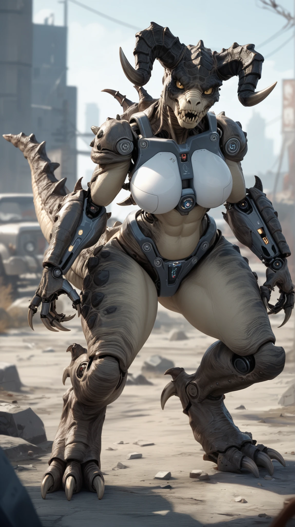 Fallout deathclaw Anthropomorphic Female High detail bikini huge tits thicc good hands combat boots black glows armor