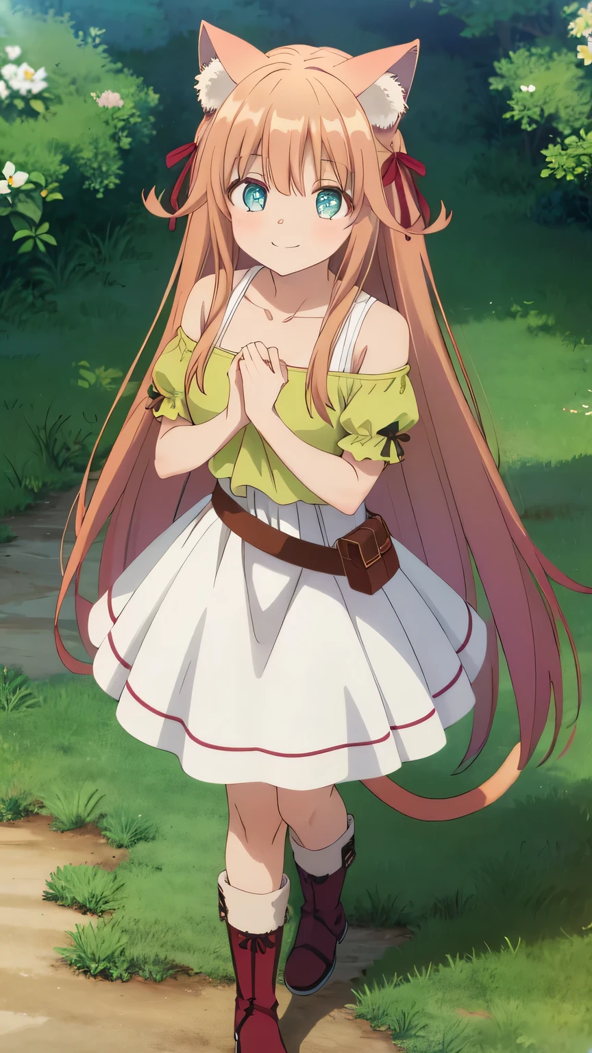 Anime girl with long hair and a cat ears in a white dress - SeaArt AI