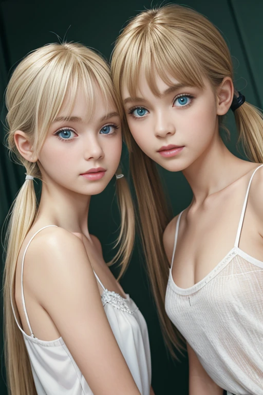 blonde with green eyes,Ponytail hair, 