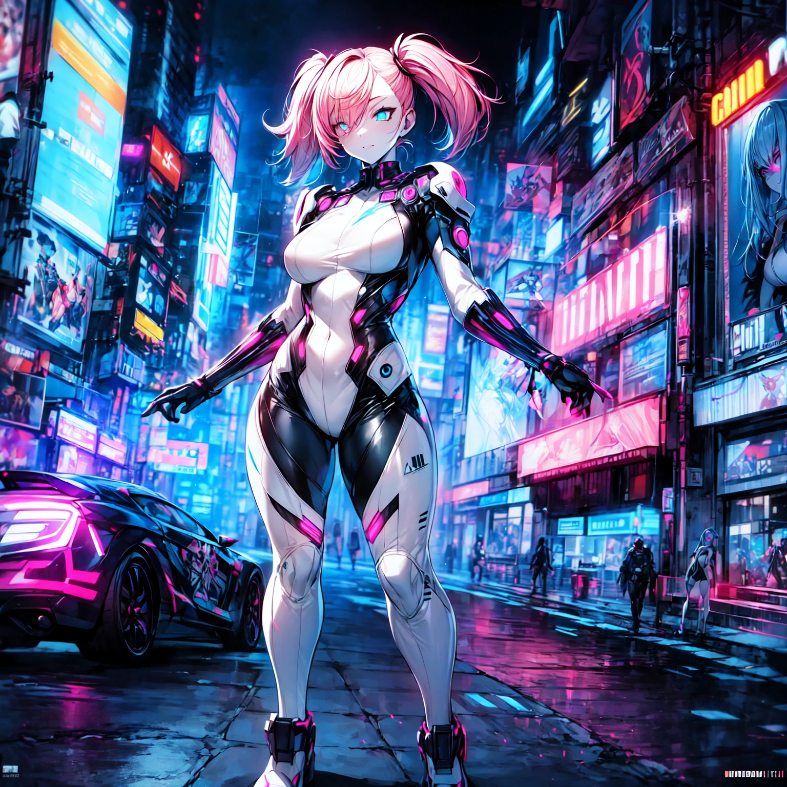 spacepunk girl,(((1 girl))),((beautiful girl with cute Pink hair)),

(breasts big:1.4),saggy breasts,((Pink hair,Pink messy hair,colored inner hair,shorth hair:1.5,absurdly short and disheveled hair:1.35,short Pink hair,ear breathing,intricate cut hair,((shorth hair tied up)))),(((Pink_eyeballs:1.3))),intricate eyeballs,beautiful detailed eyeballs,symmetrical eyeballs,((fatter)),(((shining skin:1.5,shining skin: 1.5,skin tanned,shining skin,very shining skin,shinny body,plastic glitter skin,exaggerated shining skin,brightened skin,wet legs))),(spider lower abdomen,narrow waisted,wide hip,athletic body,inflated legs, thick-thighs,body detailed,(face detailed)),

cute,slutty,seducer,Erotic,(((nsfw))),

zetai ryouiki,revealing clothing,show the skin,((below the chest:1.5)),(neckleace),(semi-nude,with little clothes),((tiny micro dental floss:1.3)),(visible thong straps:1.3),((underwear strap)),(((Tiny Futuristic White Spandex Suit,longsleeve, Crop suit with zipper, slightly unzipped zipper))),((Heavy over-the-knee boots, White Boots)),((Micro Superhero Suit,military patches)),(((white  clothes, white outfit, wetclothes,intricate outfit,intricate clothes))),

(dynamic pose:1.0),focus only,embarrased,(centred,scale to fit dimensions,rule of thirds),

cyberpunk city by the sea at night, with bright neon signs and dark clouds and storm puddles, scenario:1.25,night time, stary night, kosmos,Very dark night highlighting neon lights, very bright neon lights,night time, stary night, kosmos,

artistic photography,(photograph taken by sldr),high resolution, sharp focus,(ultra detaild, extremely detaild), (photorealistic art:1.37),(extremely detaild CG unity 8k wallpaper),((tema de fundo synthwave)),(((swirly vibrant colors))),intricate,(intricate background),(work of art),(best quality