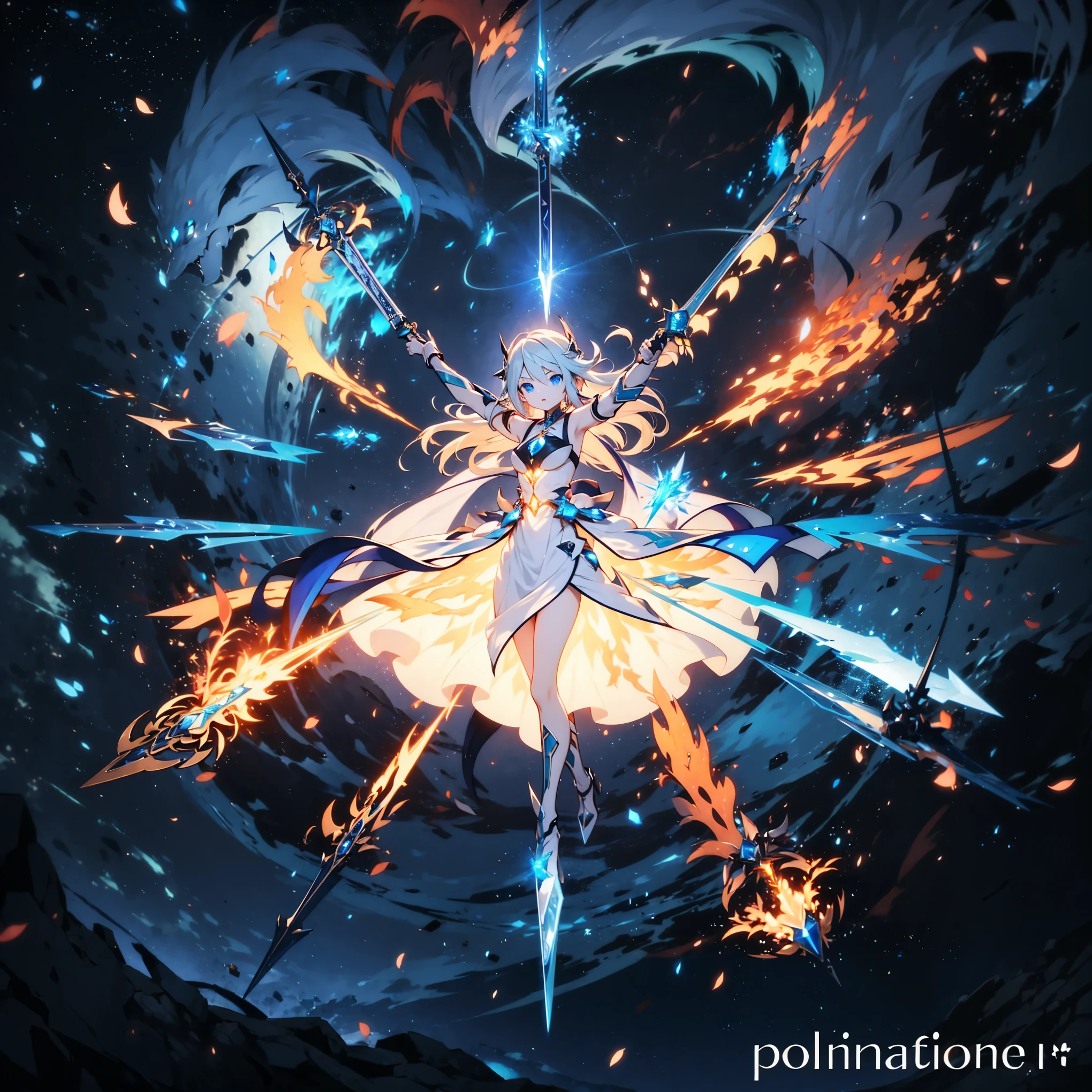 floating_maiden,ten_elemental_swords,circular_formation,fire_blade_burning,water_blade_flowing,earth_blade_solid,air_blade_swirling,lightning_blade_sparking,ice_blade_freezing,nature_blade_growing,metal_blade_gleaming,light_blade_shining,dark_blade_shadowing,elemental_power,nature_dress,magical_realm
