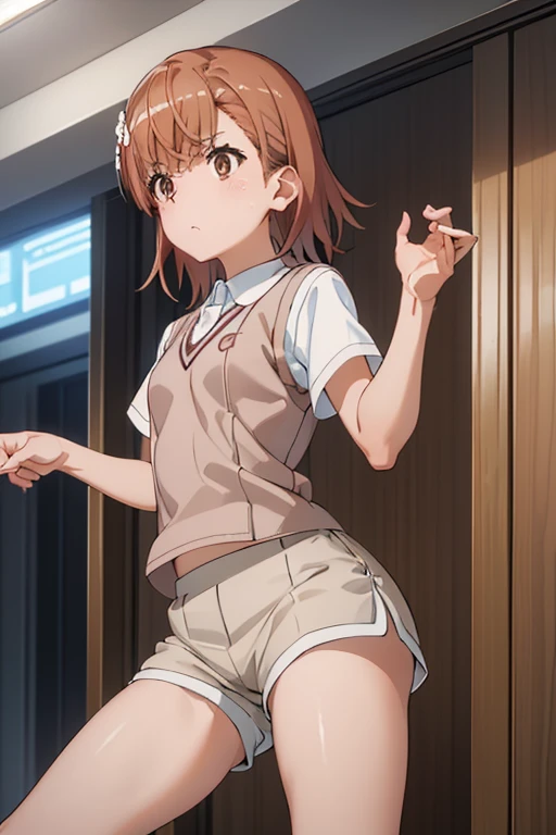 childish、Infantilization、Feminization、Teary-eyed、Troubled face、skirt by the、pantyshot、White naughty underwear、Underwear that bites、short-hair、full body Esbian、ligh brown hair、(masutepiece, Best Quality)、 Shiny skin、(1girll: nase, Naughty blush, Sweat flows)