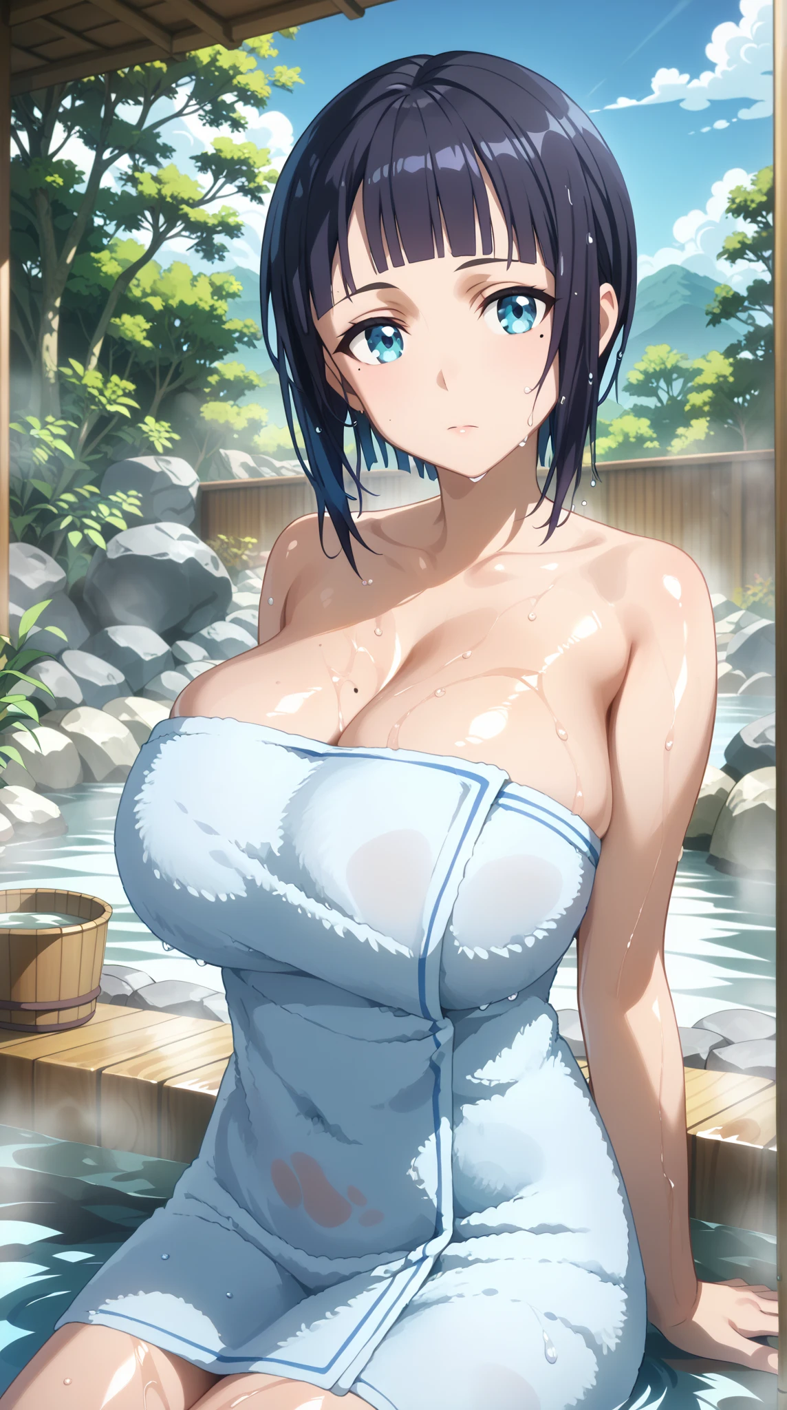 ((Upper body close-up))、(Big Breasts,Cleavage:1.85),Anna Yamada,gigantic breasts,smile、(Black micro bikini:1.5)、(Are standing)、(In the row of cherry blossom trees)、Outdoor、(Wearing a collar:1.5)、Earrings、Earrings、bracelet,(Delicate facial features:1.5)、(masterpiece, highest quality, High resolution, Super detailed, 8K, 4k),(Put your hands behind your head:1.5),ponytail,ヘソEarrings,(Beautiful Face:1.5),Is ejaculating、Sweat,navel piercing,(Steam coming out of the sides:1.5),(nsfw:1.5)、My body is wet、Show off your armpits,Spread Armpit、Absurd、highest quality, (Volupture:1.5)