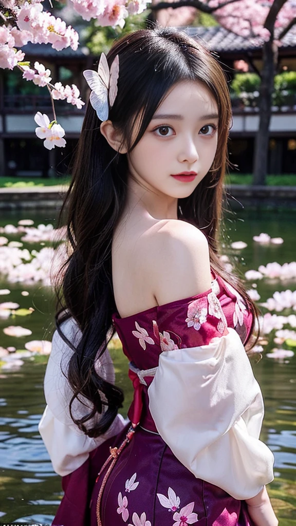 One girl walking on the river、Mix 4、Sweaters、PILLOWS、s lips、Opening Mouth、Slim body、Medium udder、realisitic、a picture_\(Curly\)、独奏、(masterpiece)、(Photorealsitic:1.3)、ultra-detailliert、(high detal)The skin:1.2)、(top-quality:1.0)、(超A high resolution:1.0)、(Orchan-6500:0.3)、Wavy detailed hair、length hair、rays of sunshine、(Beautiful detailed makeup)、(sexual excitement、red blush、Rough breathing:1.0) )、Studded flower themed petals、(soft glow bloom:0.5)