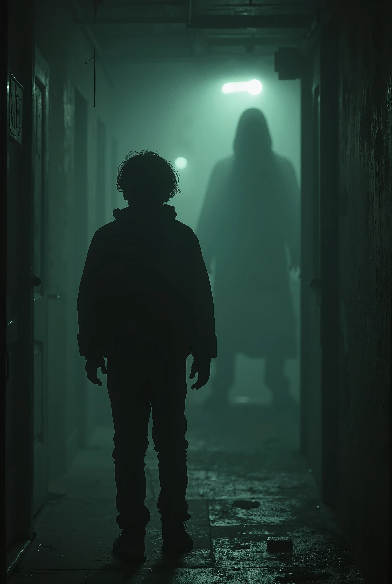 There is a person walking down a hallway in the dark - SeaArt AI