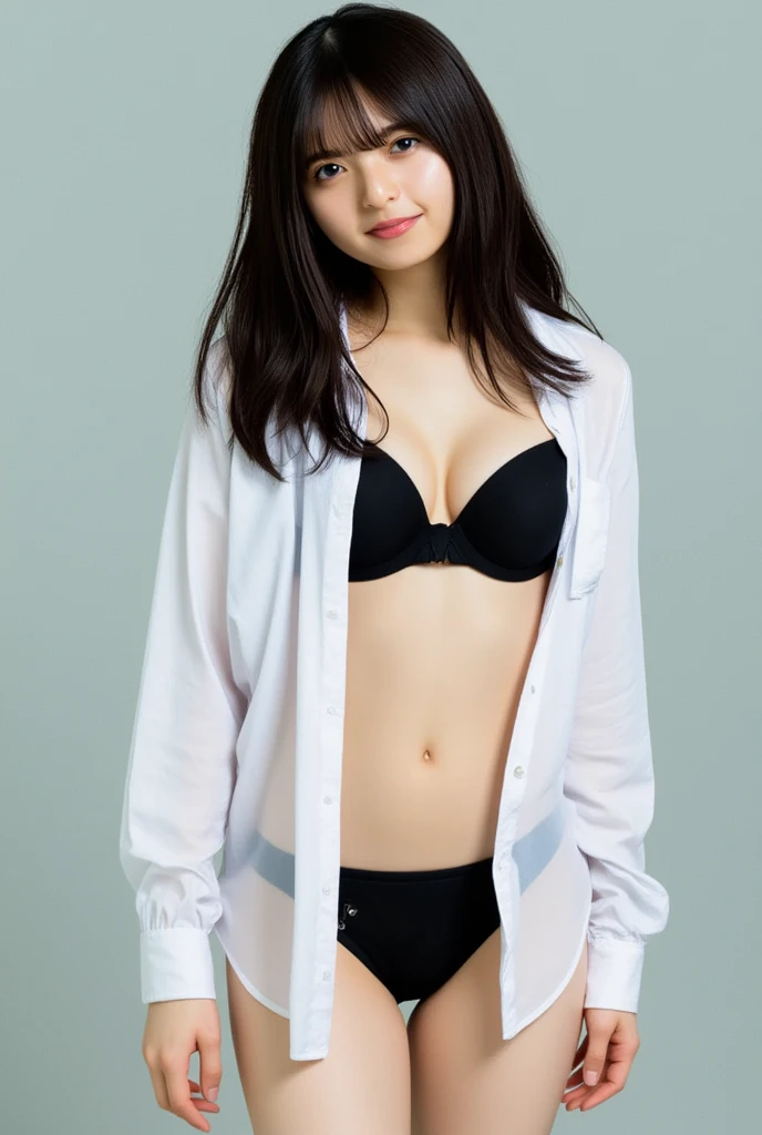 (highest image quality:1.35), high quality, Realistic photo, (A beautiful woman:1.33), beautiful expression, (delicate eyes:1.3), (delicate face:1.3 ), Smile, (slick hair:1.2), Super detailed , high resolution, athletic figure, (big breasts:1.25), (long hair:1.2), (beautiful woman), ( Cute navel:1.2), (Depth of field f/1.8:1.45 ), sharp focus, original photo , (Thin white shirt:1.45), (Thin black pants:1.4), (Thin tight bloack pants: 1.4 ), (Thick thighs:1.5), (Forward:1.25), (cowboy photo: 1.4), (Sports, black background :1.4 ), (black background:1.5 ),