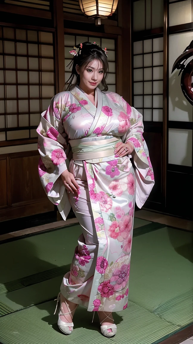 ((Evening night shop)), ((Wearing a yukata)), ((Huge: 1.2)), ((Quality: 8k, Big ass: 1.5)), ((Korean beauty)), (((Arasah: 35 years old)), ((Emphasis on cleavage)), (Posing with the whole body)))),