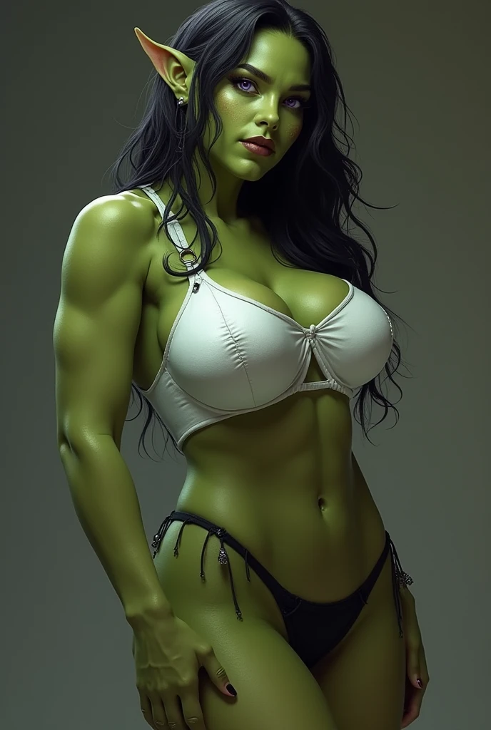 (Masterpiece, Top Quality, 8k), Opulent bedroom, American movie actress Shehulk, hyper fit, (radiant green skin:1.5), (Laying on her back:1.5), Clutching the sheets of the bed, One young bombshell woman, (white Ultra-thin lace fabric:1.5), (white Micro bikini underwear:1.5), Ultra-fine description, overflowing breasts, pushing against the fabric of her top, The shape of the pubic area is clearly visible, The legs are wide open, ((layer cut, huge)), Sleeping on the bed, sexy, seductive, sleepy eyes, detailed lips, repair hand
