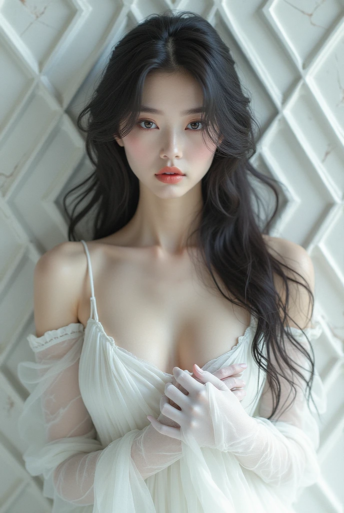 ((best quality, 8K, masterpiece :1.3)), very detailed, facing the camera head, intricately detailed, realistic, sharp features, very detailed, sharp focus, perfect face, perfectly symmetrical, perfect eyes, perfect lips, Flexible female form, cinematic, film light, very detailed, hyper realistic, masterpiece, atmosphere, high resolution, vibrant, dynamic studio lighting, NSFW, ((dark background)), sexy face, Facial expression when receiving joy, straight bangs, big bust, exposed cleavage, blue eyes, White sweater, bare shoulders, look at the viewer, atmosphere perspective, volumetric lighting, clear focus, absurd solution, realistic 비율, good anatomy, (realistic,Hyper-realistic:1.37), 16k HD, information, ((full shot)).