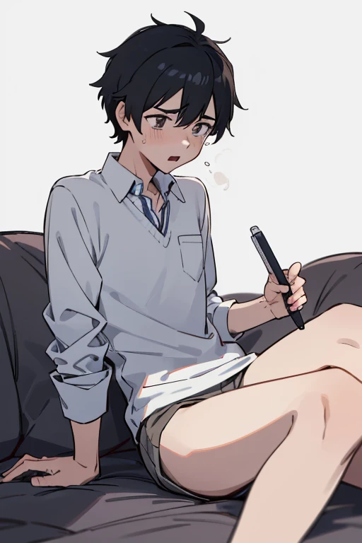 japanese,school garl,nsfw,, ahoge, black hair, ,on the bed, masturbation, dildo