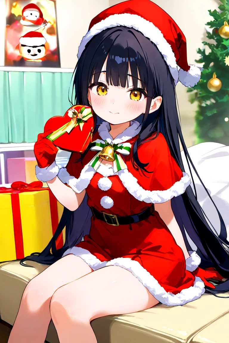 masterpiece, best quality, 1 solo girl, black hair, purple eyes, long hair, wavy hair, Christmas ornaments, medium breasts, mature body and face, red christmas dress, christmas, christmas light, christmas tree, red gloves, red santa skirt, holding gift, red bra, red panty, leg up, cowboy shots, sexy pose, dakimakura, detailed body, face, and eyes, sharp focus, vibrant, creative, dynamic, high definition, high resolution, 8k, (Upscale: R-ESRGAN 4x+ Anime6B), (Image enchance:4x), voluptuous body