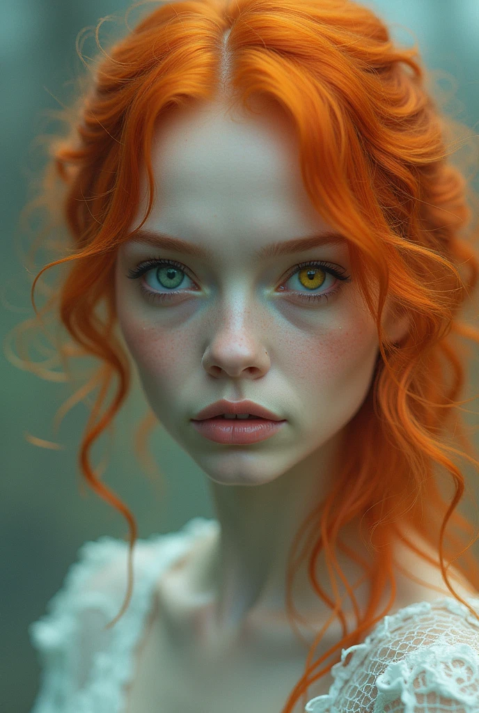 Green-eyed age girl, vampire red hair
