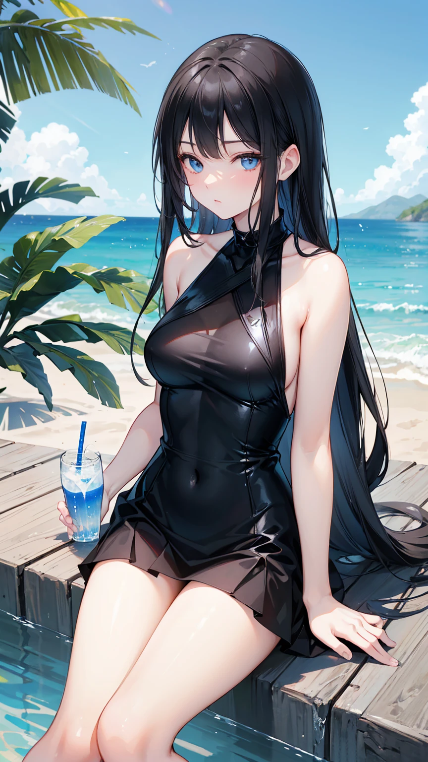 (Highest quality 16k),(Ephemeral),(Detailed and delicate),1girl,Kurumi (Date A Live) solo,long hair,happy expression,beautiful smile,beautiful Summer liquid Dress,Looking at the viewer,sitting on an outdoor restaurant table,ice cream,sunny day,(Summer:1.3),(Masterpiece:1.2),(Best quality:1.2),newest,ai-generated,realistic,manhwa,Tokisaki Kurumi,black hair,twintails,heterochromia,red eye,yellow eye,clock eyes, liquid dress