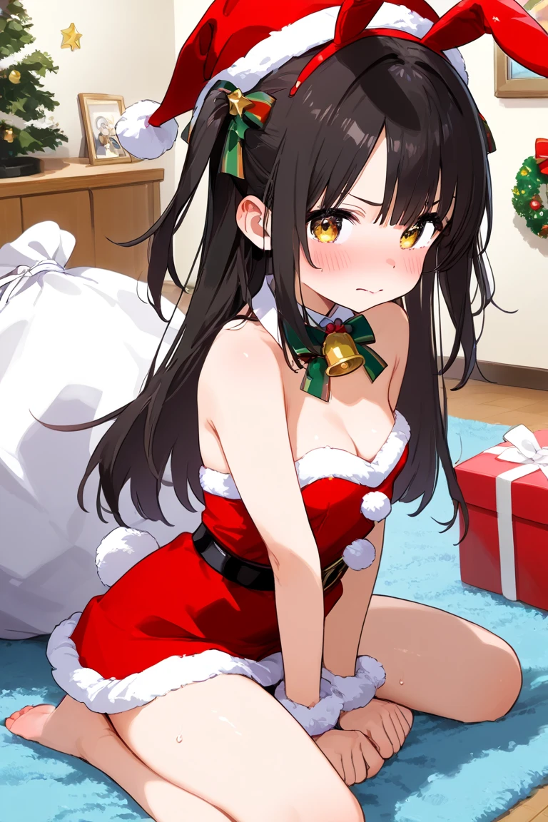 masterpiece,best qualitiy,high detail,girl,petite,ponytail,indoor,christmas,blush,,window,nighttime,(a girl,naked bag),Christmas wreath <lora:present bag-001_0.7:0.8>,spoken heart,looking up viewer, <lora:sensualface_type1:0.8>,evil smile,from above,nude