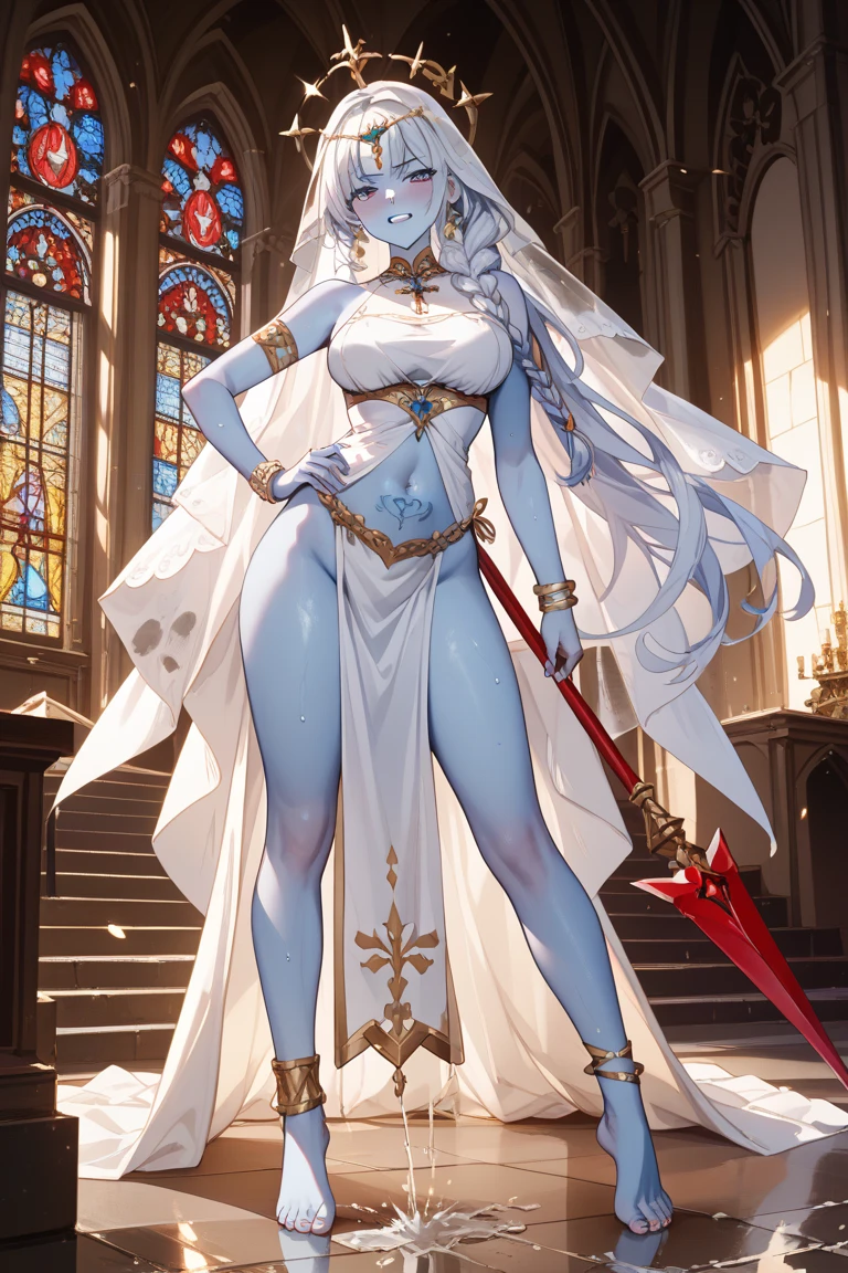 hydaelyn_tpa, 1girl, veil, white bodysuit, white wings, cape, lipstick, crown, smile, , highly detailed, absurdres, masterpiece,alone, walking, long dress