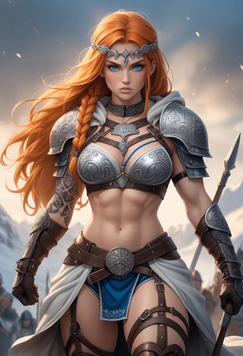 young girl ,slavic look,light armor,blurry background,red hair,lite make up,outsite,mountain,sun,pink lipstick,polish,portrait,4k,ultra realistic,realistic face,temptating,one girl,beautiful,sexy armor,lingerie,stockings