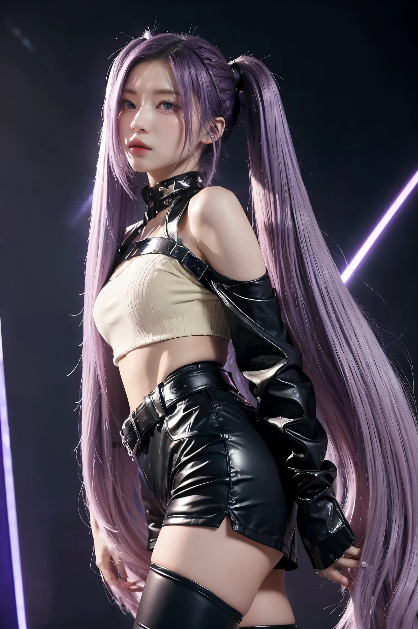 1girl,kai'sa,league of legend,Casa,Purple wings,deep purple hair,Purple eye,serious expressions,intense glare,looking at viewert,from back,(dynamicposes),(Wings of the Void),arma,tmasterpiece,the Extremely Detailed CG Unity 8K Wallpapers,best qualtiy,32k,Focus Clear,Cyber City,neonlight,light circles,Void Realm,Angry to the bone,dewpoint