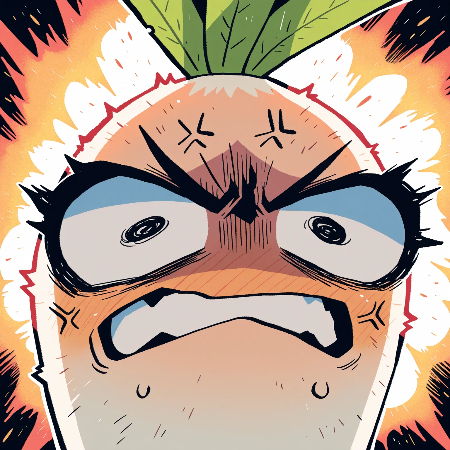 1daikon, close-up shot of daikon face, angry, Furious, Enraged - SeaArt AI