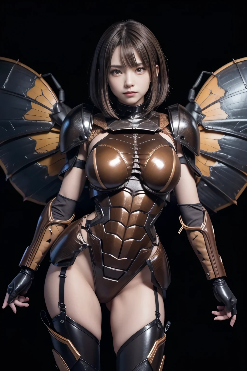 (High resolution,masutepiece,Best Quality,extremely details CG, Anime, Official art:1.4), Realistic, Photo, amazing fine details, all intricate, gloss and shiny,awesome many layers, 8K Wallpaper,3D, sketch, kawaii, Illustration,( Solo:1.4), perfect female proportion,villainess, (Fusion of dark brown cockroach and lady:1.4), (Brown cockroach forms ready:1.2), (Brown cockroach woman:1.2), (Fusion:1.2), (Solo:1.4), (Evil smile:1.2), muscular, Abs, (cockroach brown exoskeleton bio insect Suit:1.4), (Brown exoskeleton insect armor from cockroaches:1.2), (Brown transparent cockroach wings:1.4), (Brown cockroach antenna:1.3),