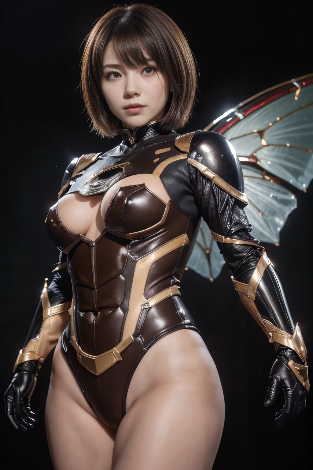 (high resolution,masterpiece,best quality,extremely detailed CG, anime, official art:1.4), realistic, photo, amazing fine details, all intricate, gloss and shiny,awesome many layers, 8k wall paper, 3d, sketch, kawaii, illustration,( solo:1.4), perfect female proportion,villainess, (fusion of dark brown cockroach and lady:1.4), (brown cockroach form lady:1.2), (brown cockroach lady:1.2), (fusion:1.2), (solo:1.4), (evil smile:1.2), muscular, abs, (cockroach brown exoskeleton bio insect suit:1.4), (cockroach brown exoskeleton bio insect armor:1.2), (brown transparency cockroach wing:1.4), (brown cockroach antennae:1.3),