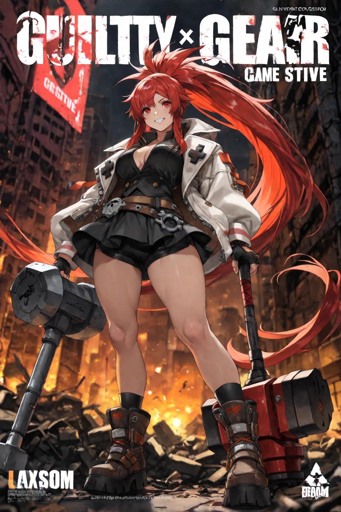 Anime Kawaii sexy Perfect Slim sensual body large breast and huge thighs, An intricate and highly detailed illustration of anime (Young girl). (work of art, Maximum quality, best qualityer, offcial art, beautiful and aesthetic:1.0), (8k, best qualityer, work of art:1.2), pretty long hair,(whole body:1.3), (breasts big:1.4), pretty long hair, high-heels, black thighighs, micro skirt, Red hair, tall girl, tupolev tu-22 bomber
