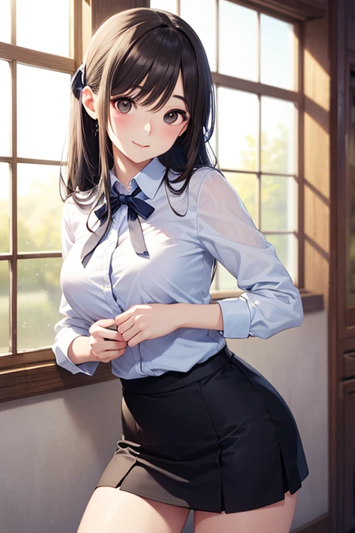 Masterpiece to the smallest detail、top-quality、1girl in、独奏、25-years old、170cm、Receptionist、Model body type、perfectbody、Breasts so big that they hang on the floor、Non-existent 130 cm chest、XCup milk、Realistic nipples、Extraordinary Beauty、Hair with silky texture、Gradient bob in the forward、Two-color mesh、Realistic eyes、Outstanding looks、unclear、proximity、closed_mouth、a smile、red blush、full of shyness、Hats that look good、Hats、pink bowtie、校服、 Blue jacket、jaket、skirt by the、Gray pretz skirt、Cutter shirt、white shirt、an legs、Black socks、sitting on、s Office、hair_ornament、looking_at_viewer、beatiful detailed eyes、Charming gestures、panties on、lift up one's skirt、Professional effects、Shame、Reveal madness
