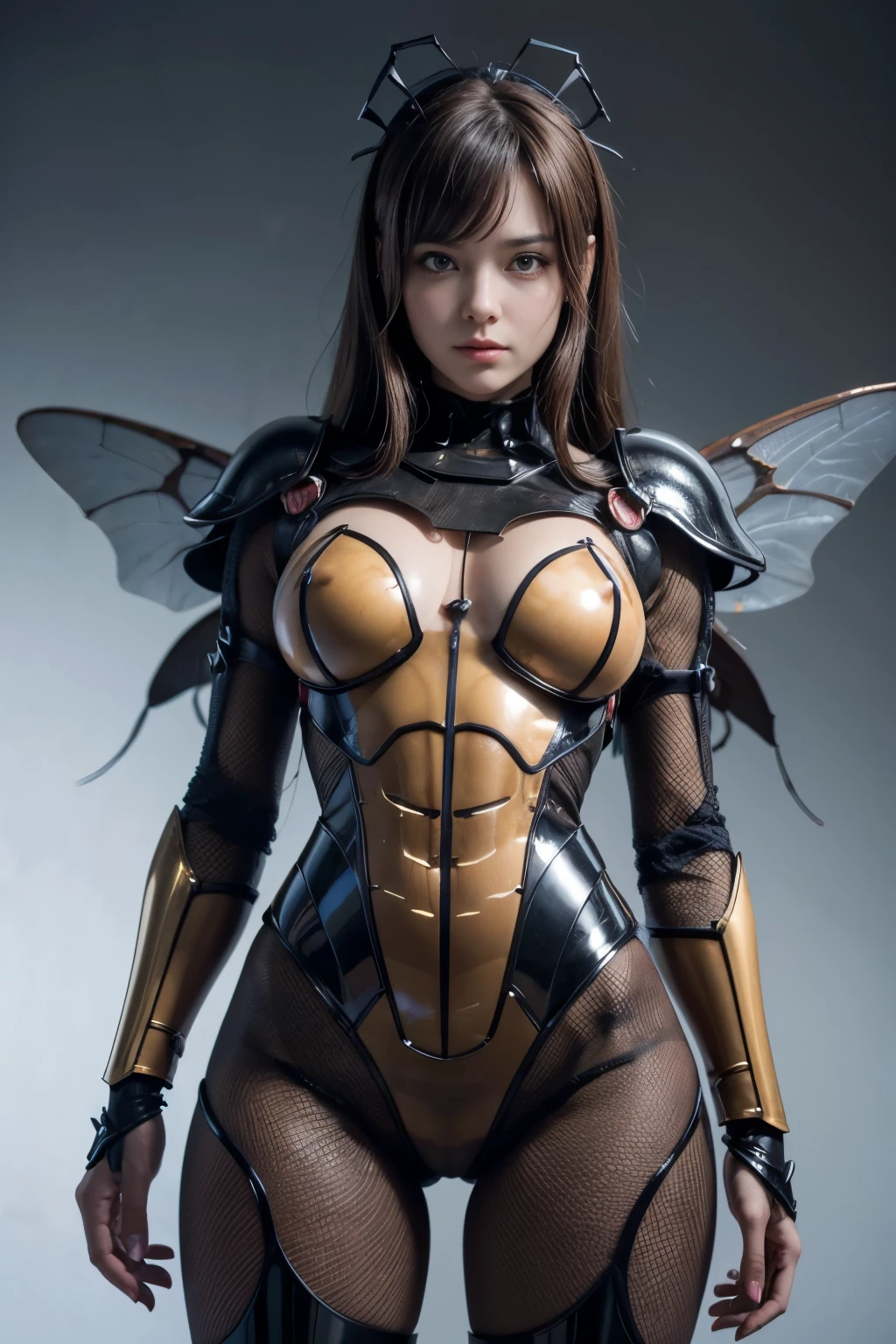 (high resolution,masterpiece,best quality,extremely detailed CG, anime, official art:1.4), realistic, photo, amazing fine details, all intricate, gloss and shiny,awesome many layers, 8k wall paper, 3d, sketch, kawaii, illustration,( solo:1.4), perfect female proportion,villainess, (fusion of dark brown cockroach and lady:1.4), (brown cockroach form lady:1.2), (brown cockroach lady:1.2), (fusion:1.2), (solo:1.4), (evil smile:1.2), muscular, abs, (cockroach brown exoskeleton bio insect suit:1.4), (cockroach brown exoskeleton bio insect armor:1.2), (brown transparency cockroach wing:1.4), (brown cockroach antennae:1.3),
