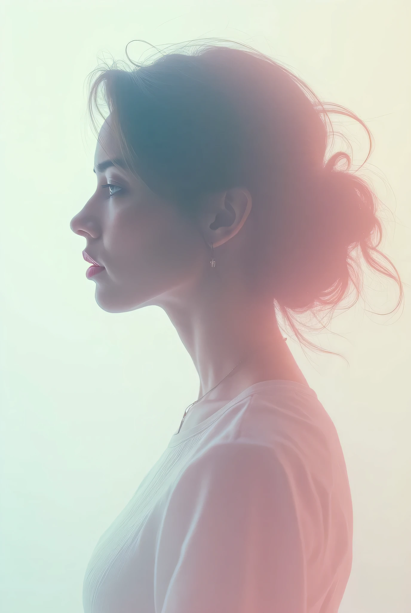 a pastel-colored image where a woman's face is shaped 
Dame solo la silueta