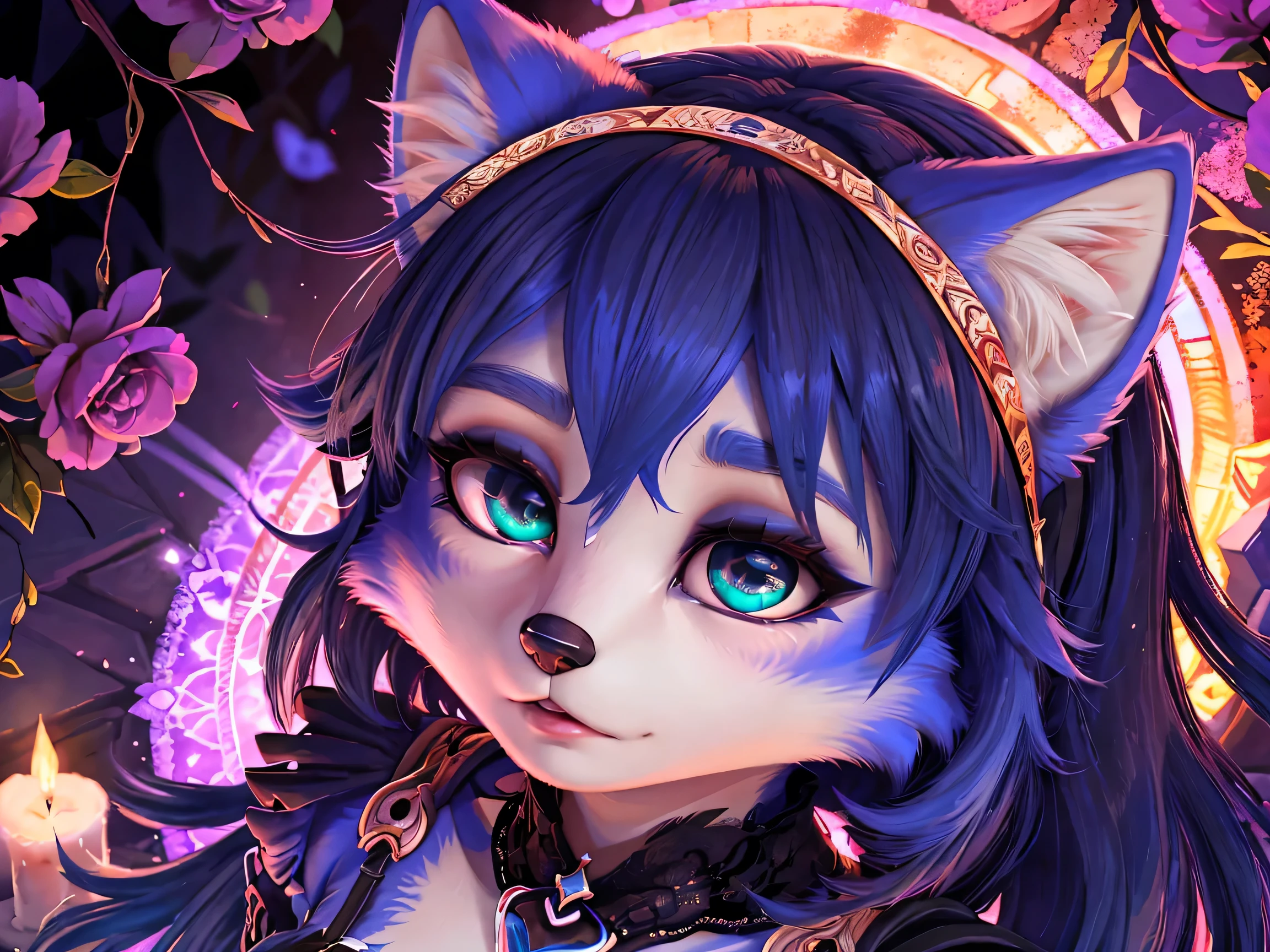 ((krystal)), Star Fox-Krystal, lovable,       green eyes, (((   Long blue hair 1  .3))),  cleavage, anthro, blurred,  detailed Fluffys fell,     detailed face  , (Fluffy),      1 girl, ,woman, Goth,       green eyes, Undercut,  Ultrarealistic 8k CG   ,      masterpiece, ((     ultra-accurate backgrounds  , Delicate patterns   ,      complex part     )),     rolled up  ,      complex part     s,     chromatic aberration  ,      1 girl,gothic,  pink eye patch on one eye ,  black lace dress in gothic Lolita style, dried flowers  , Buntglas,    official art  ,  Unity 8k wallpaper ,  extremely detailed ,   beautiful and aesthetic,   beautiful,   masterpiece,  rolled up  , (zentangle, Mandala, tangle, entangle), (ecstasy of the flower:1.2)   dynamic angle  , the most   beautiful form of chaos, elegant,  a brutalist,  bright colors , romantic, atmospheric, extremely   beautiful, toll, Finely ,   masterpiece,    ultra detailed ,   highres,Beste Illustration, best shadow,Complex,Sharp Focus,   high quality,dark gothic princess  ,   black raven
