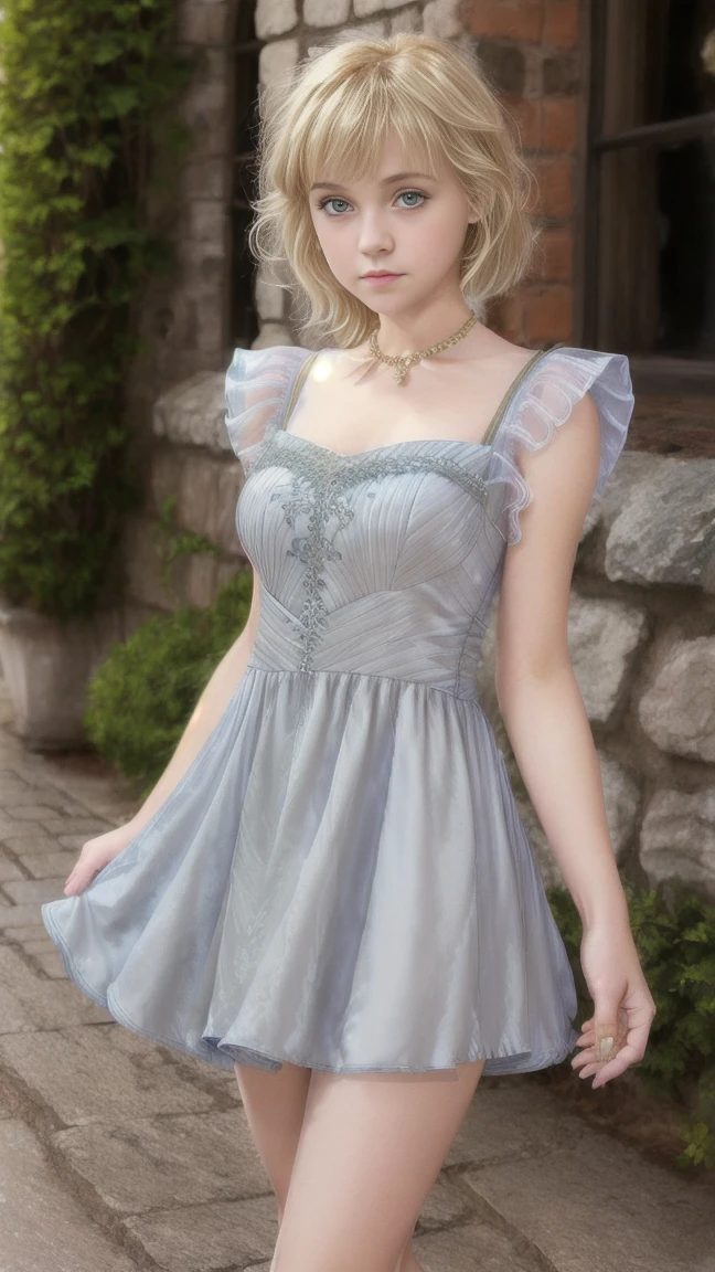 (best quality, masterpiece, highest detailed), (photorealistic:1.2), (detailed light:1.2), (Realistic skin texture:1.4), raw photo, cowboy shot, gentle fairy in a fairytale forest, gray hair, blue eyes, slim body, fairy outfit, transparent fairy dress, fairy-tale atmosphere, moonlight passing through the hair, depth of field, bokeh, ((looks at the viewer))