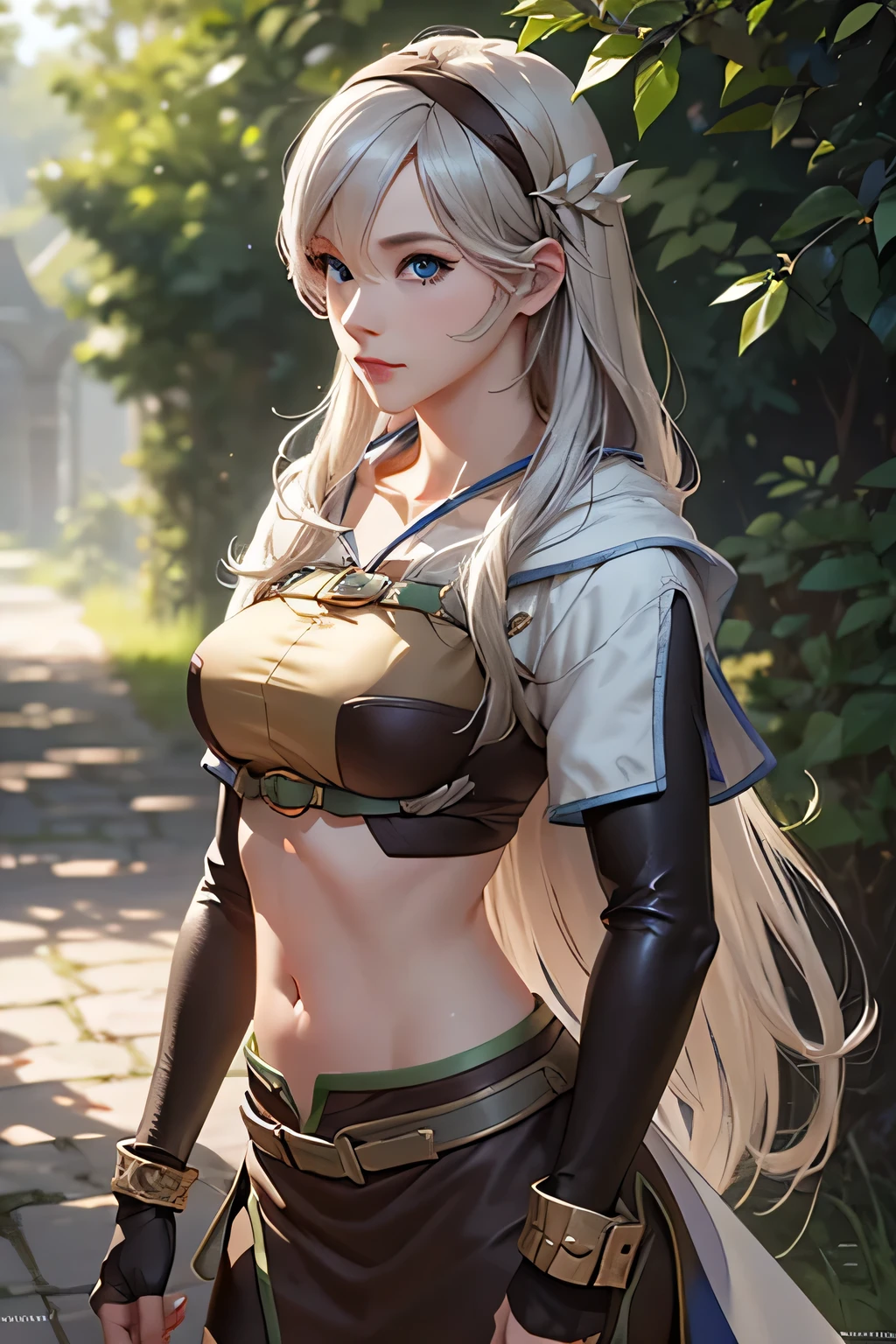 1girl, long silver hair, beautiful detailed eyes, beautiful detailed lips, medium breasts, looking at viewer, outdoor scenery, blue eyes, highly detailed, 8k, photorealistic, masterpiece, fantasy, concept art, corrin(fire emblem),ragnarokhunter