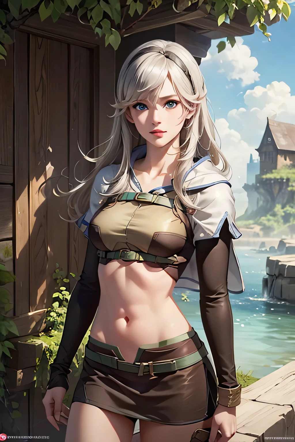 1girl, long silver hair, beautiful detailed eyes, beautiful detailed lips, medium breasts, looking at viewer, outdoor scenery, blue eyes, highly detailed, 8k, photorealistic, masterpiece, fantasy, concept art, corrin(fire emblem),ragnarokhunter