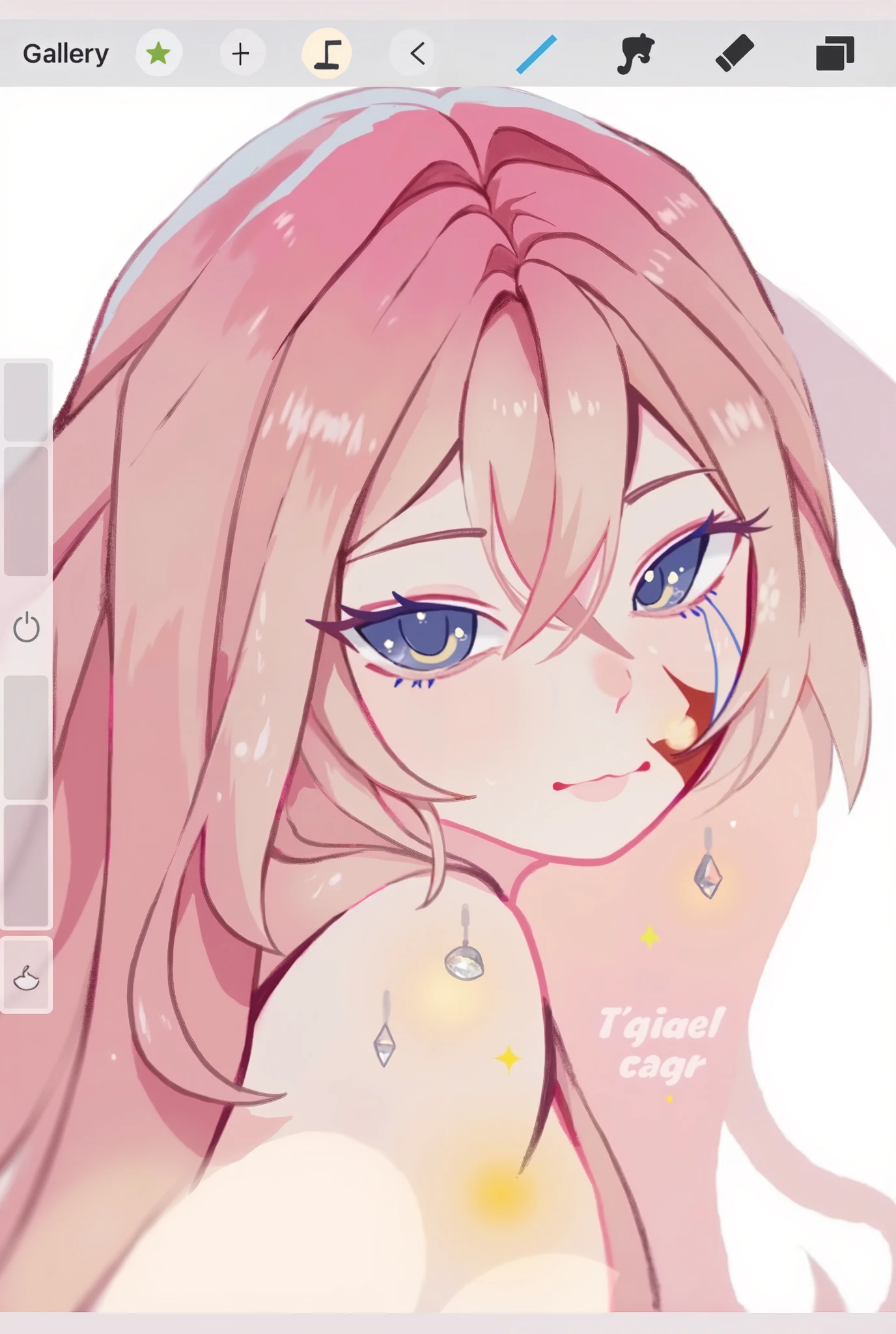 Anime girl with pink hair and blue eyes in a pink dress - SeaArt AI