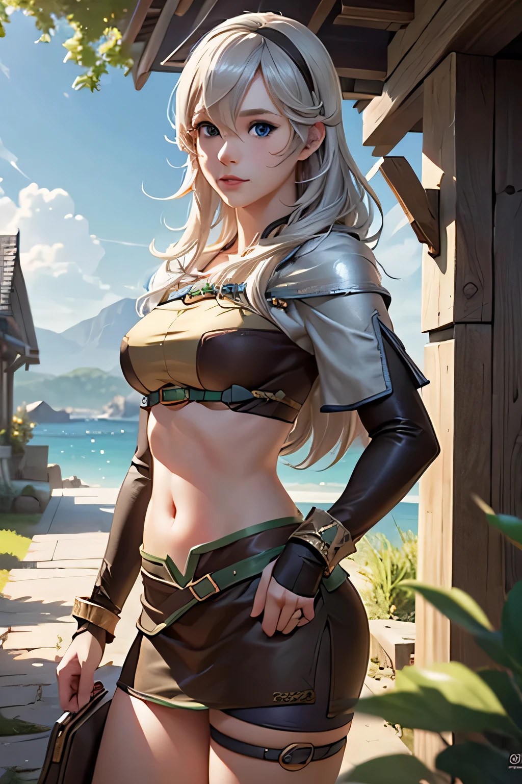 1girl, long silver hair, beautiful detailed eyes, beautiful detailed lips, medium breasts, looking at viewer, outdoor scenery, blue eyes, highly detailed, 8k, photorealistic, masterpiece, fantasy, concept art, corrin(fire emblem),ragnarokhunter