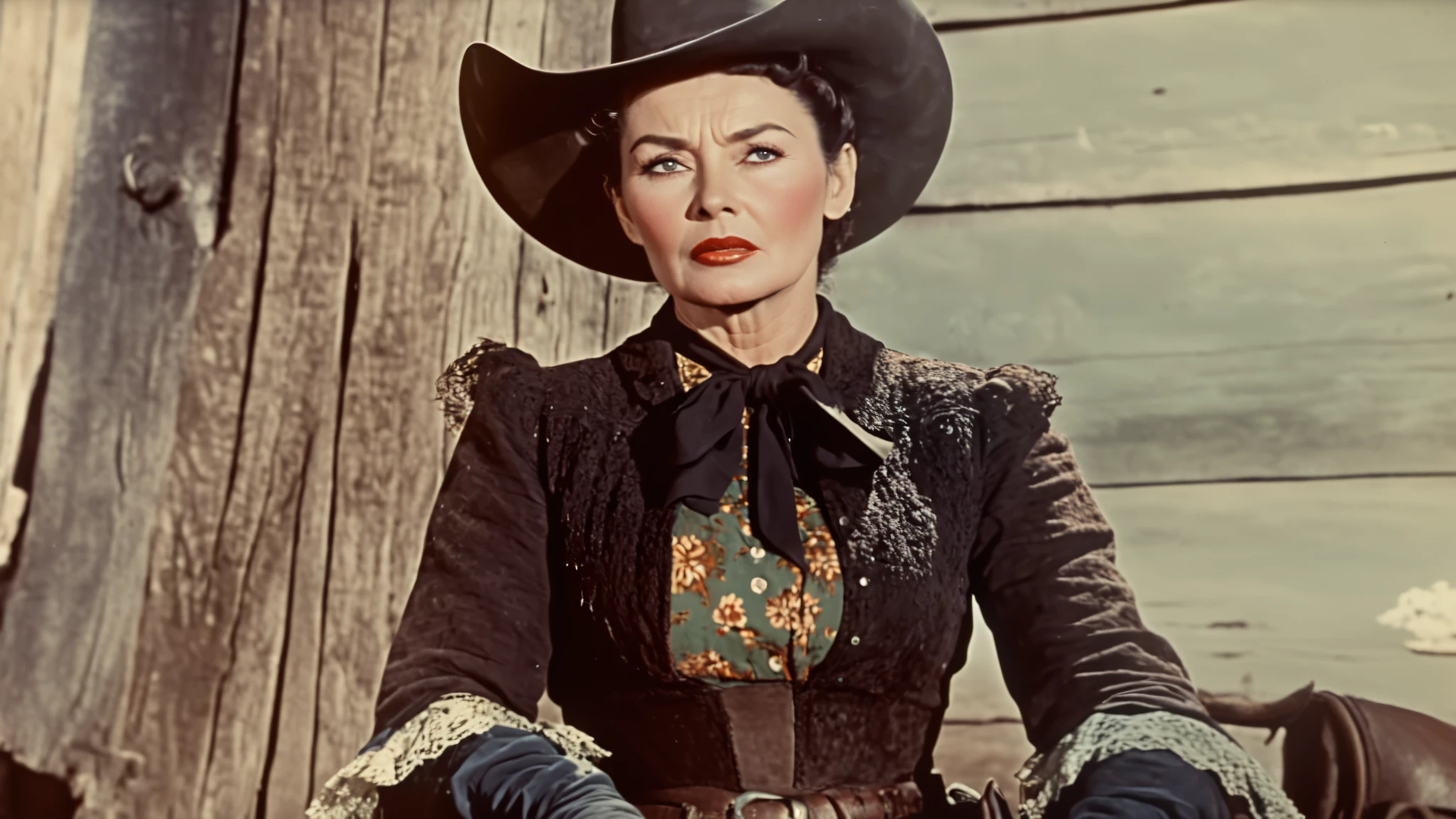 a very old rough western dirty woman, 1950's super panavision 70 movie, 4k detailed, old movie, realism, ultra realistic, retro in color, grainy film, western, bokeh, rich and saturated colors, dramatic lighting