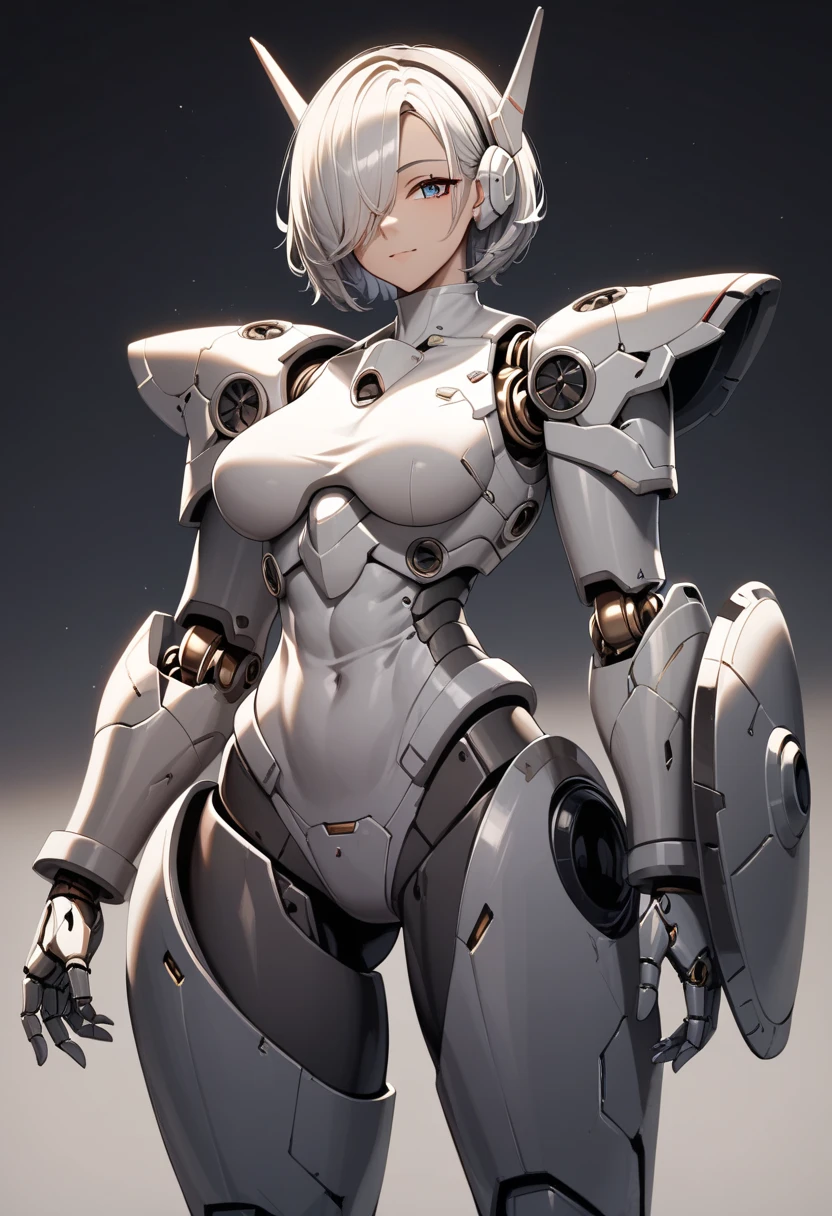 masterpiece,best quality,ultra-detailed, <lora:AMechaSSS[color_theme,mecha musume, mechanical parts,robot joints,headgear]:0.8>, 1girl,solo,large breasts, grey theme, mecha musume, mechanical parts,robot joints, blush,standing,cowboy shot, cat ears,sakamata, <lora:SakamataMaid:0.75>