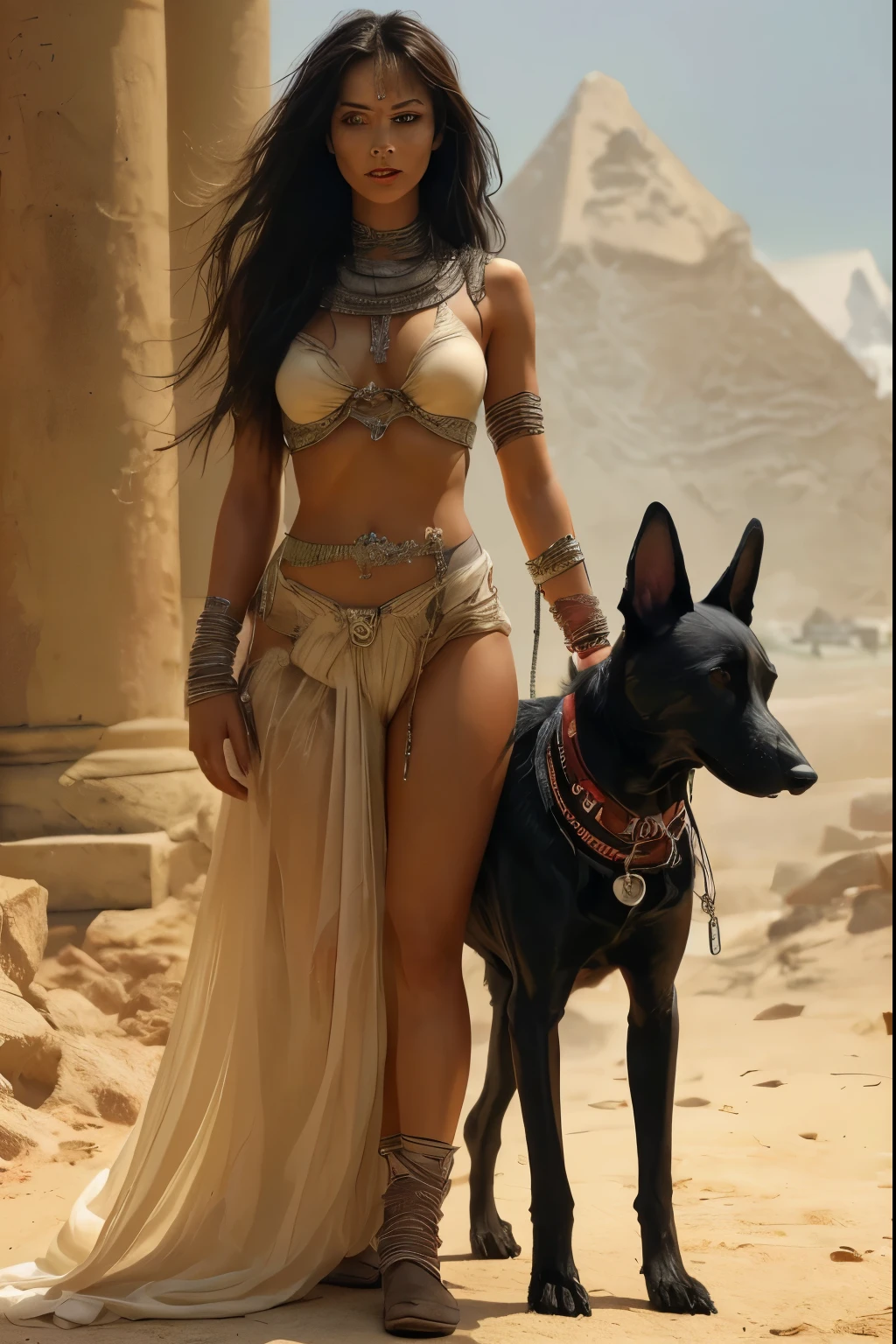 (((Woman seen from the front is completely naked in a desert oasis))), Full body portrait of the warrior girl of the post-apocalyptic world, expression:lasciva, arrogante, rosto: LIV TYLER, Pose sedutora,(((sem calcinha,Pernas afastadas, coxas afastadas))), ((Harem in an oasis, mulheres molhadas de suor. )), red-lips, corpo magro, pele morena macia, corpo suado de calor, visible muscle definition, ((seios grandes: 1.4)), cintura muito fina, cabelo: grande penteado volumoso preto com cachos lisos, obra-prima, Realismo, textura de pele detalhada, hiper detalhado, textura de pele detalhada, melhor qualidade, jewelry on the arms, joias nos cabelos,maquiagem, banhada de mel,(((Fundo: ao ar livre, oasis no deserto)))