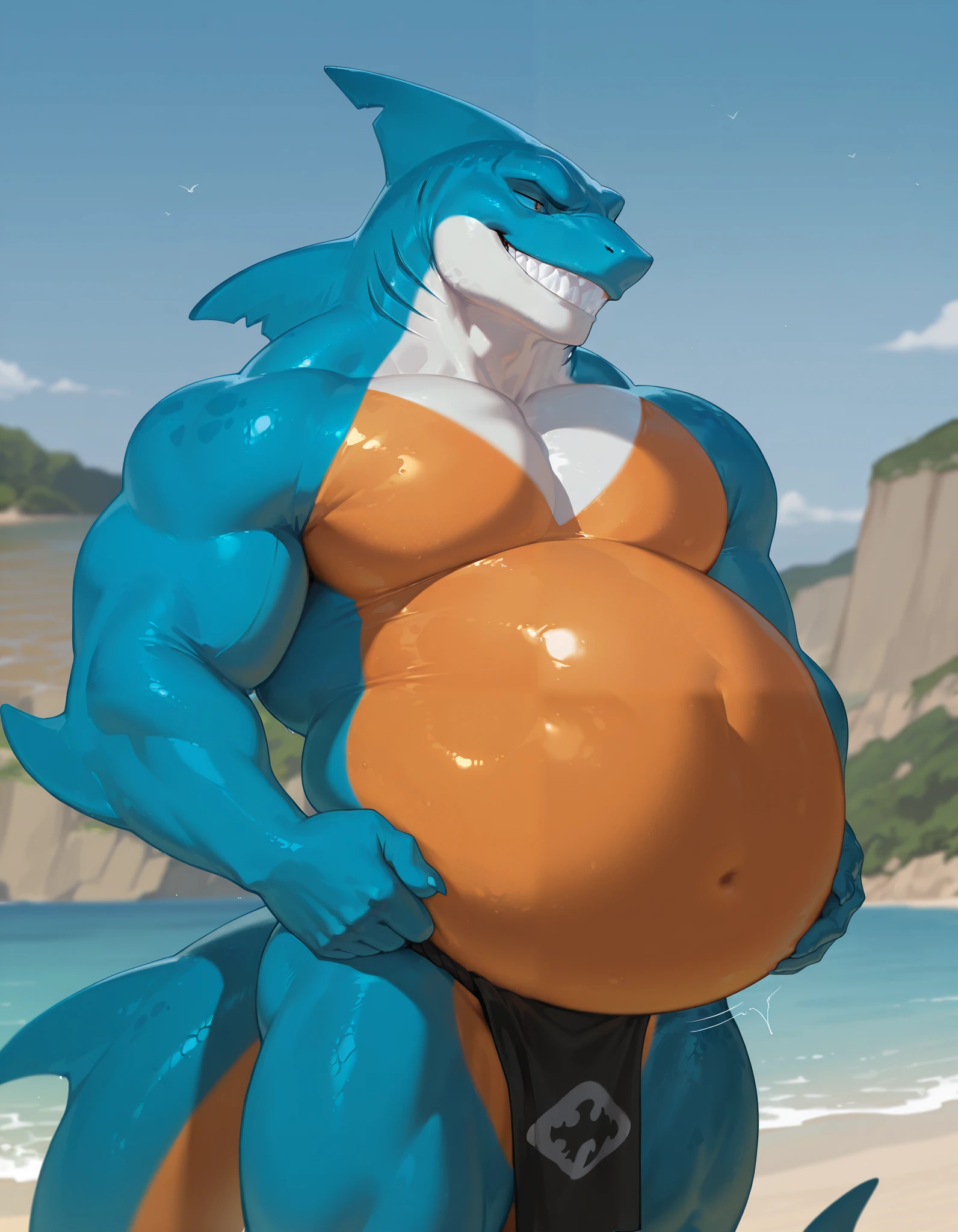 Correct body proportio,solo,male people,bare,Shirtless, A high resolution,obesity,,furry,shark,