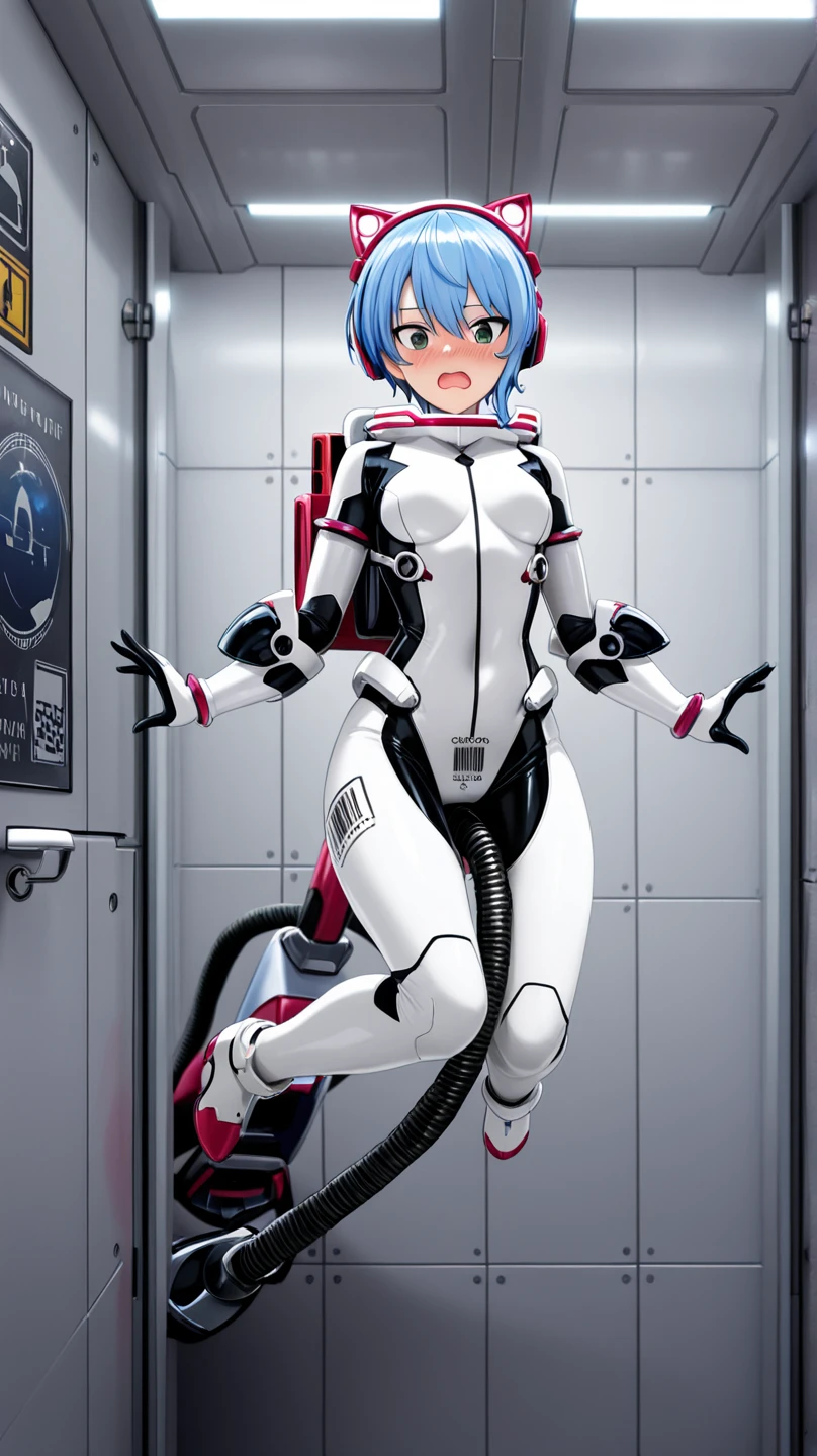 ((Highest quality, 8k wallpaper)),(masterpiece, Highest quality),Very detailed,High resolution,(Official Art:1.3),(((Anime screenshots,Black outline))),One girl,alone, Break mer1,(Rei Ayanami {Neon Genesis Evangelion,}1.2),masterpiece, best quality, outdoor, 1girl, Solo,red eyes,short hair,blue hair, (White plug suit:1.4), skin tight,(backlight, shaded face, cross-eyed, rolling eyes, empty eyes, jitome, raised eyebrows, one eye closed:1.3),(((Covered in sweat, Mass sweat, Sweating profusely,steam,full-face helmet:1.7))), (((fighting stance, knees together feet apart, leaning forward, holding own arms, bent legs:1.8))),(((独奏, cowboy shot:1.7))),