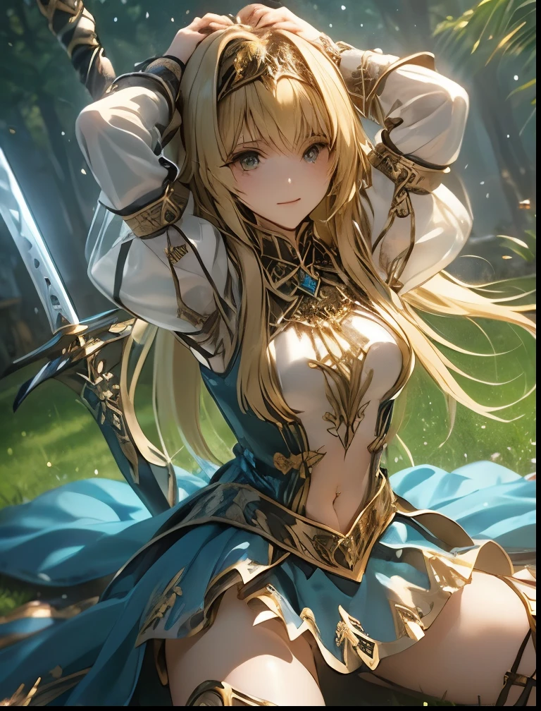 （（（ＳＦＷ、Accuracy、Highest quality、 A first-class masterpiece 、 Normal body 、32K、   detailed face 、 super precise、   Real Color 、5 fingers、Highest、3d）））Alisha、『Valkyrie Profile 2』、Golden Hair 、 long hair、 short、Big Breasts、 slender、 slim、Navel exposed、ribbon underwear、 high leg、Sheer Dress、 Navel Exposure 、Navel Heart Dirty Tattoo、Muscle Exposure、Half naked、See-through Erect Nipples Ultra Thin Transparent Damaged Dress、damaged miniskirt、 slave iron collar 、Holding a thin sword、Fine Toe Tissures、Stick your sword forward、Swinging the Sword、 Panchira、Leg Raise and Open Legs Sexy Pose 、 embarrassed、 Sense of Speed 、 cast magic、Shining Magical Light