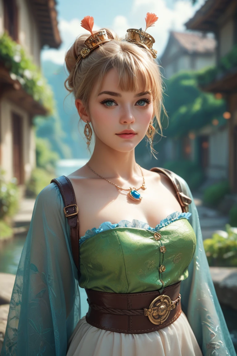 (masterpiece, high resolution:1.3), (portrait photography:1.2), (blonde elf with short hair:1.1), (mesmerizing eyes, a blend of green and blue with radiant shimmer:1.2), (exuding an otherworldly glow:1.1), (flawless makeup and perfect skin:1.1), (captivating allure:1.2), (ample and alluring bosom:1.1), (figure-hugging dress accentuating her beauty:1.2), (seated in a medieval pub:1.1), (nostalgic ambiance of a bygone era:1.1), (warm light filtering through the window:1.1), (Nikon Z6 II camera, perfect for capturing stunning portraits:1.2), (paired with the Nikon NIKKOR Z 85mm f/1.8 S lens, ideal for capturing exquisite details:1.2), (an elfin presence amid the medieval setting:1.1), (mystical and captivating gaze:1.1), (a touch of enchantment in the air:1.1), (surrounded by the charm of medieval architecture:1.1), (intricate wooden furnishings adding character:1.1), (capturing the essence of a mythical realm in a modern frame:1.2), (a fusion of beauty and fantasy:1.1), (alluringly framed by the window's soft light:1.1), (an alluring blend of elegance and allure:1.1), (a glimpse into the world of magical beings:1.1), (timeless and evocative:1.1)