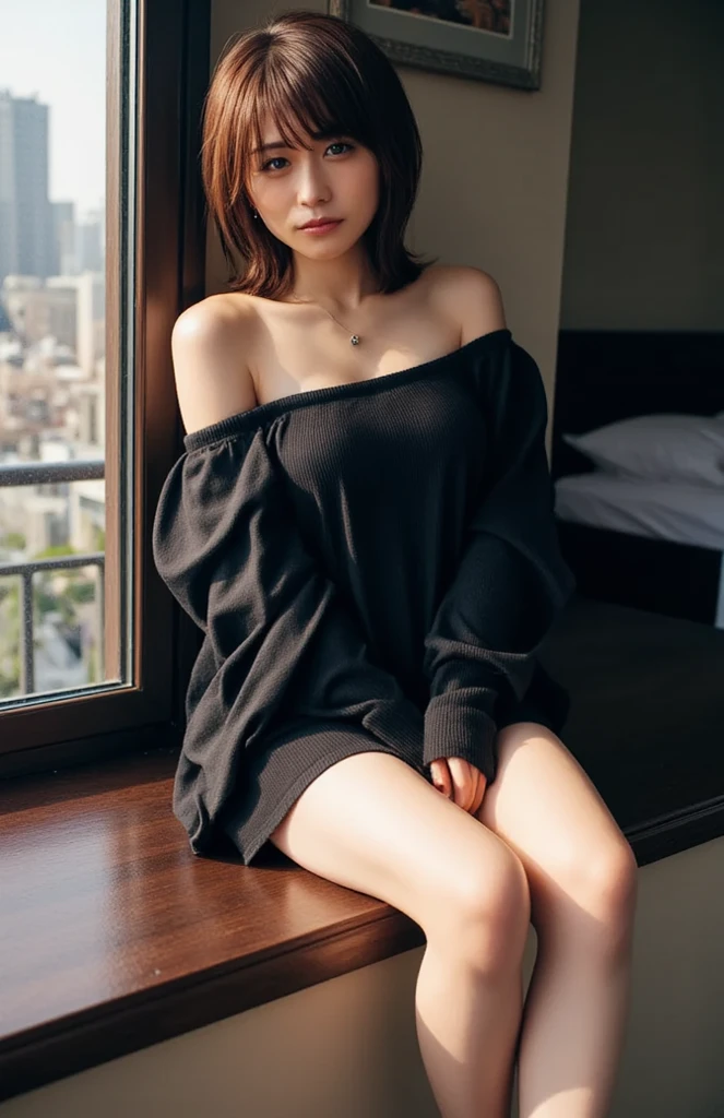 1girl,sitting on a cozy couch,crossing legs,soft light wearing nothing