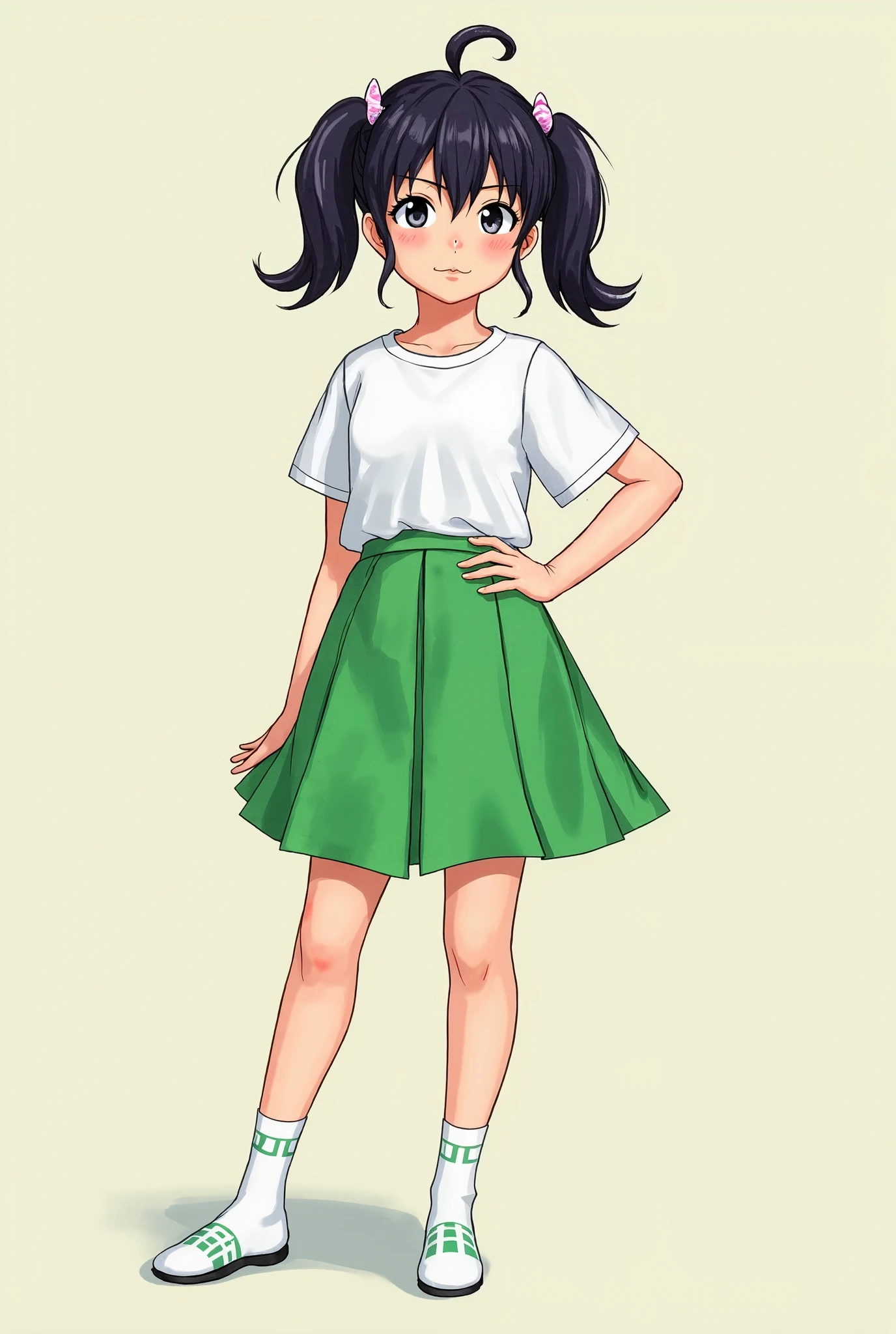 Make a green and white layered skirt for a school olympics uniform 